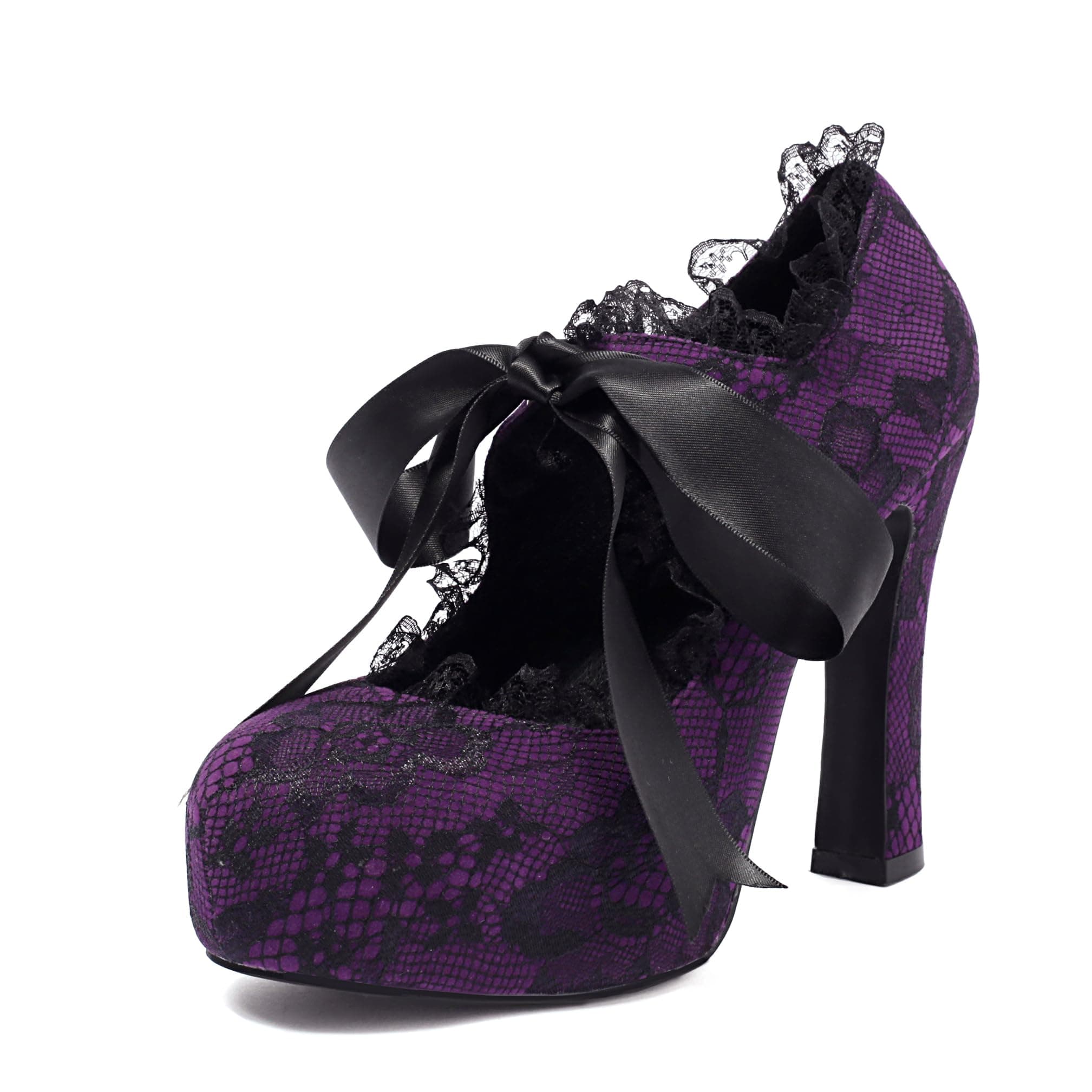 Elerhythm Women's Lace Flower Mary Jane Punk Closed Toe Prom Costume Elegantes Gothic Pumps Vintage Sweet Platform High Heels Shoes