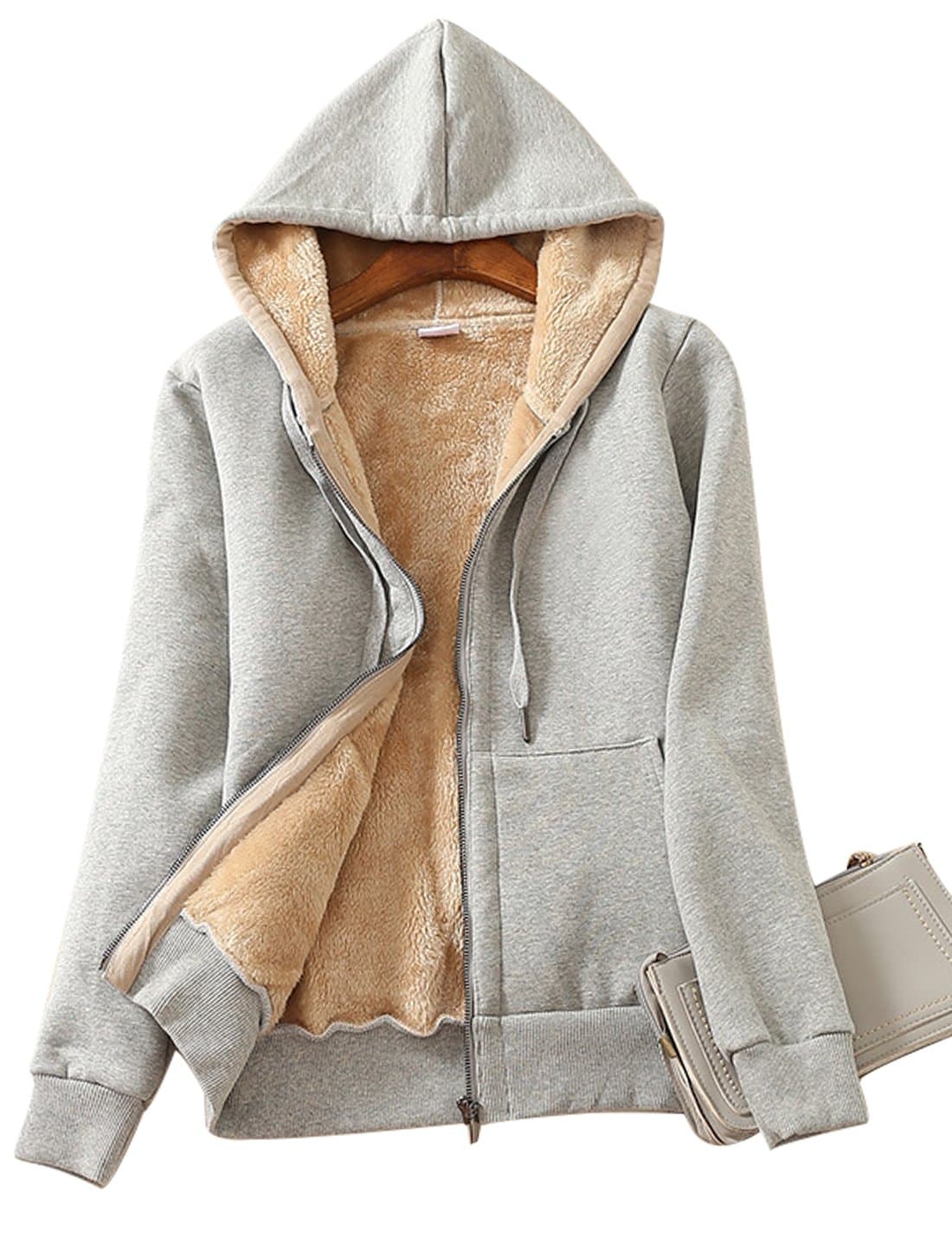 YeokouWomen's Casual Full Zip Up Sherpa Lined Hoodie Sweatshirt Jacket Coat