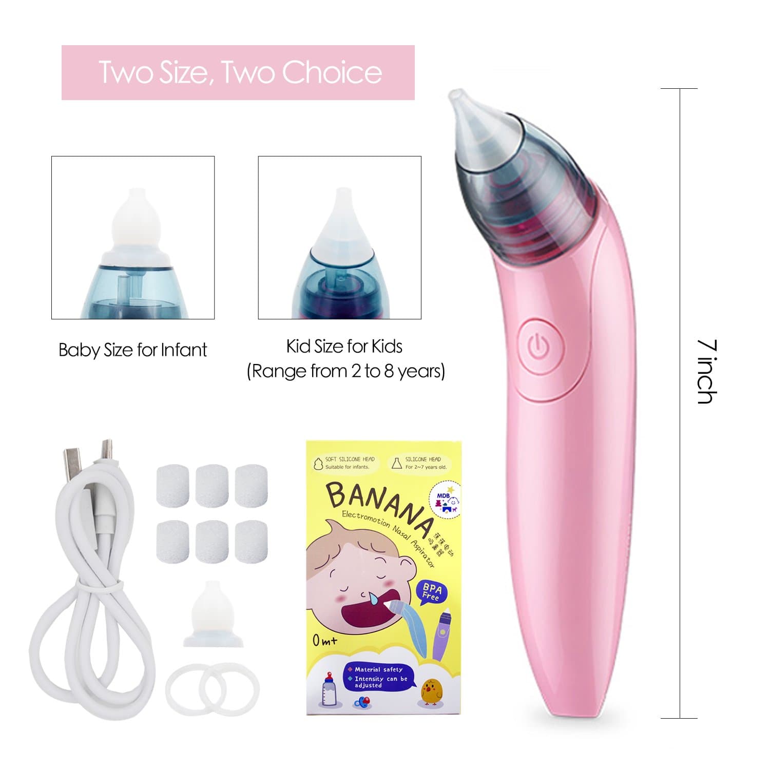 Zikke Baby Nasal Aspirator Nose Cleaner with 2 Sizes of SILICONE Tips Easy Safe Comfortable Application BPA Free for Block nose Running nose Snot Sucker for Newborns and Toddlers