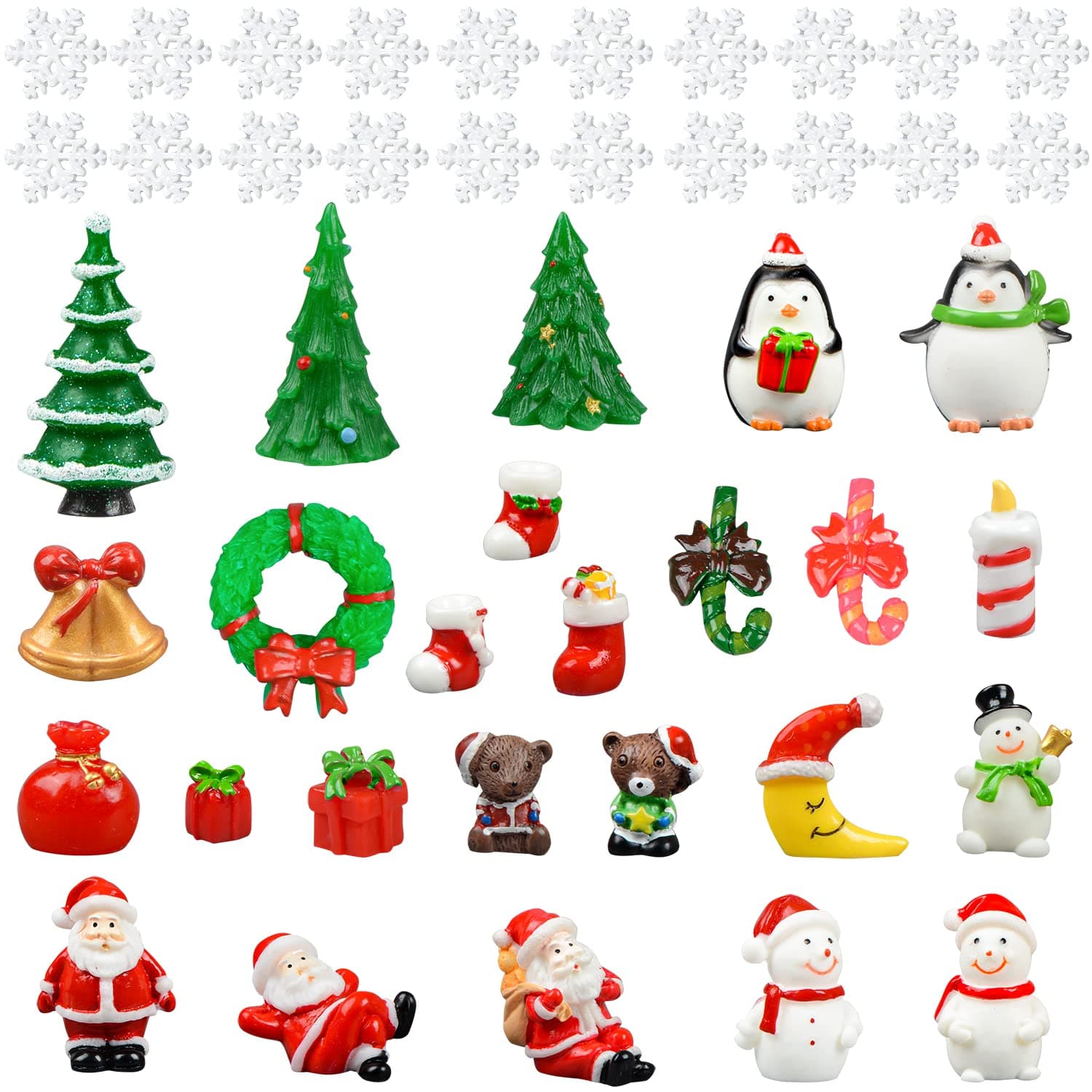 Christmas Miniature Ornaments, 45 Pcs Resin Christmas Accessories, DIY Mini Snow Globe Figurines Crafts for Party