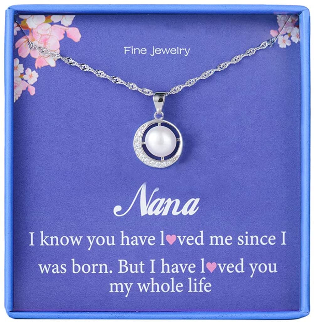 GifytelNana Gifts Grandma Gifts for Grandma Pearl Necklace Pendant Moon Crystal CZ Cubic Zirconia Jewelry Birthday Grandmother Mothers day Gift Christmas gifts ideas for Women