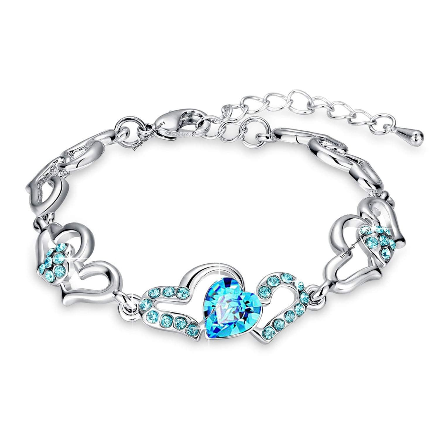 Oviya Rhodium Plated Lovely Heart Link Bracelet with glittering Crystal stones BR2100277RBlu