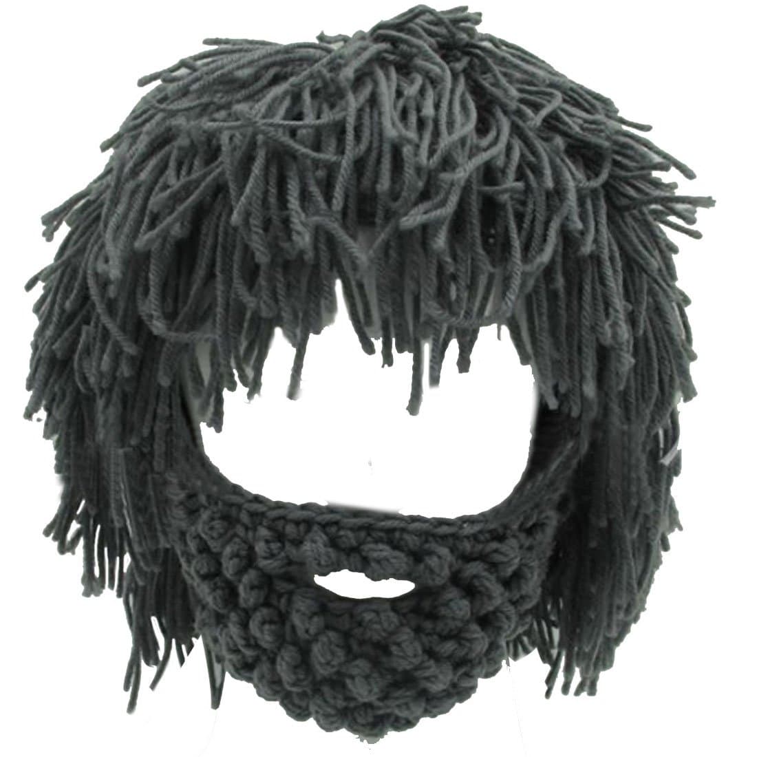LerbenMen Women Knit Bearded Hats Handmade Wig Winter Warm Ski Mask Beanie (Gray)