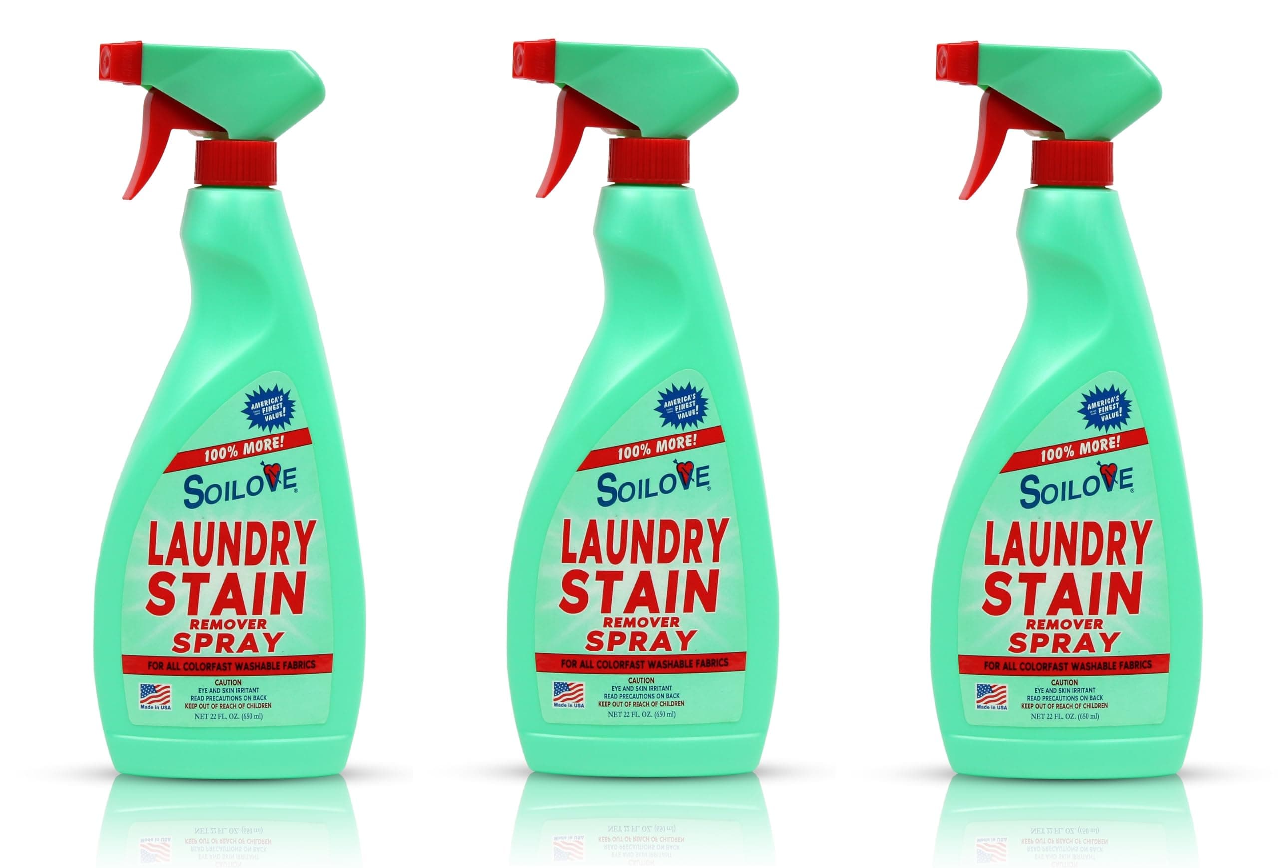 Laundry Stain Remover Spray – 3 pack of 22oz bottles – Powerful Prewash for Blood, Grease, Ink, Grass, Food, & More – Powerful Spot Remover for Clothes