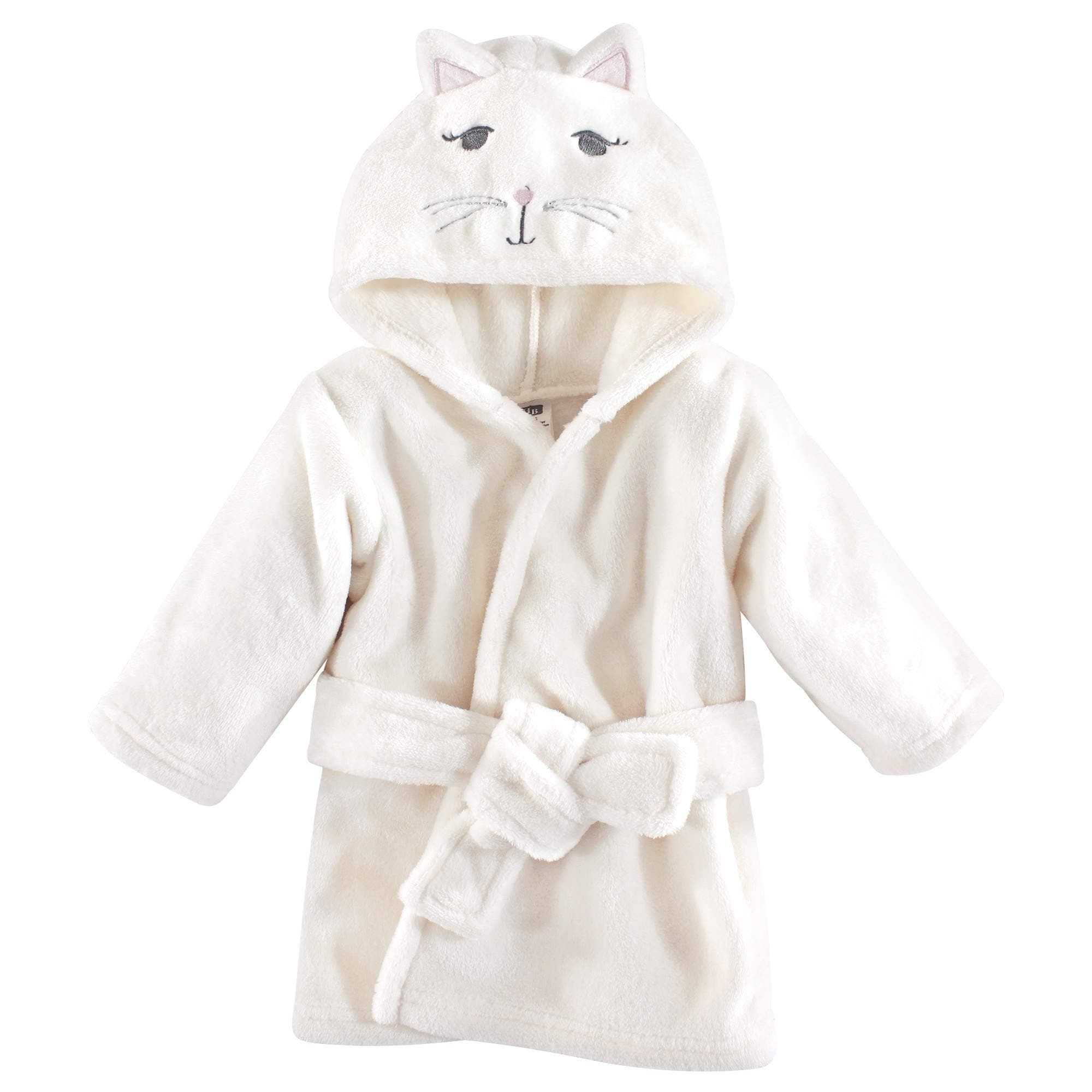 Hudson Baby Unisex Baby Plush Animal Face Bathrobe, Kitty, 0-9 Months
