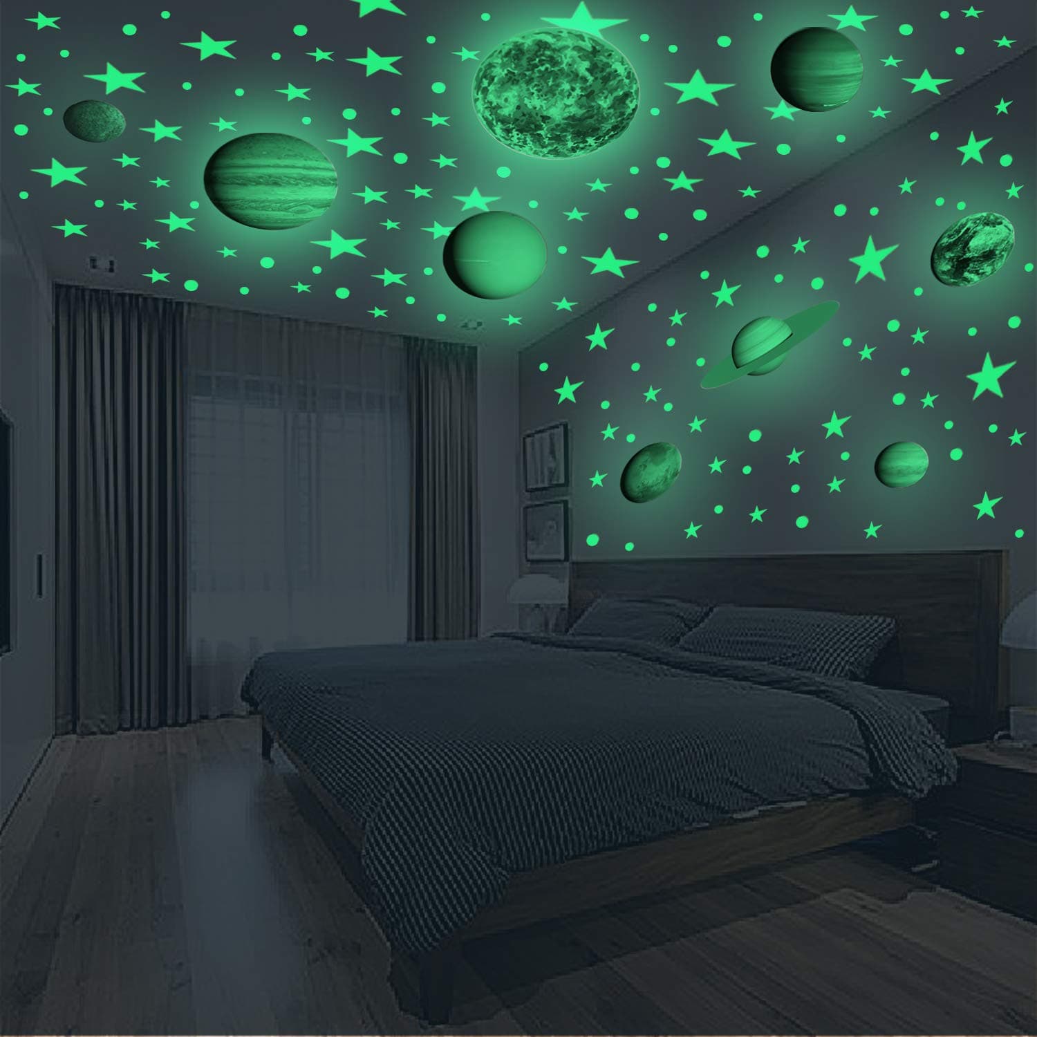 Glow in The Dark Stars and Planet Wall Stickers for Kids Bedroom Living Room 79pcs,9 Planets of Bright Solar System with 70pcs Stars