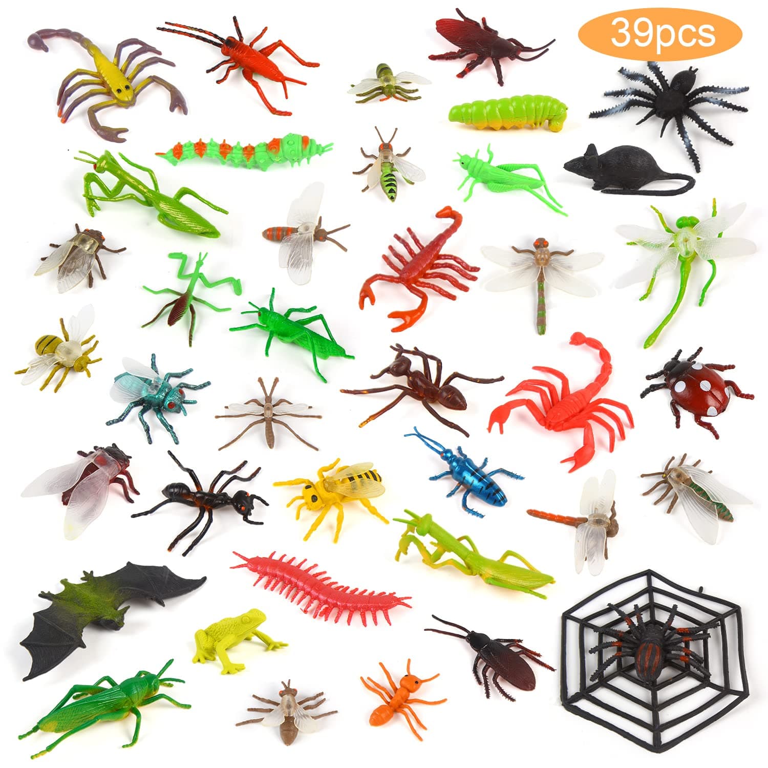 Bug Toys for Kids, 39 Pieces Plastic Realistic Insects Mini Beasts for Toddlers Education Dragonflies Ants Bats Scorpions Halloween Toys For Party Bag Fillers