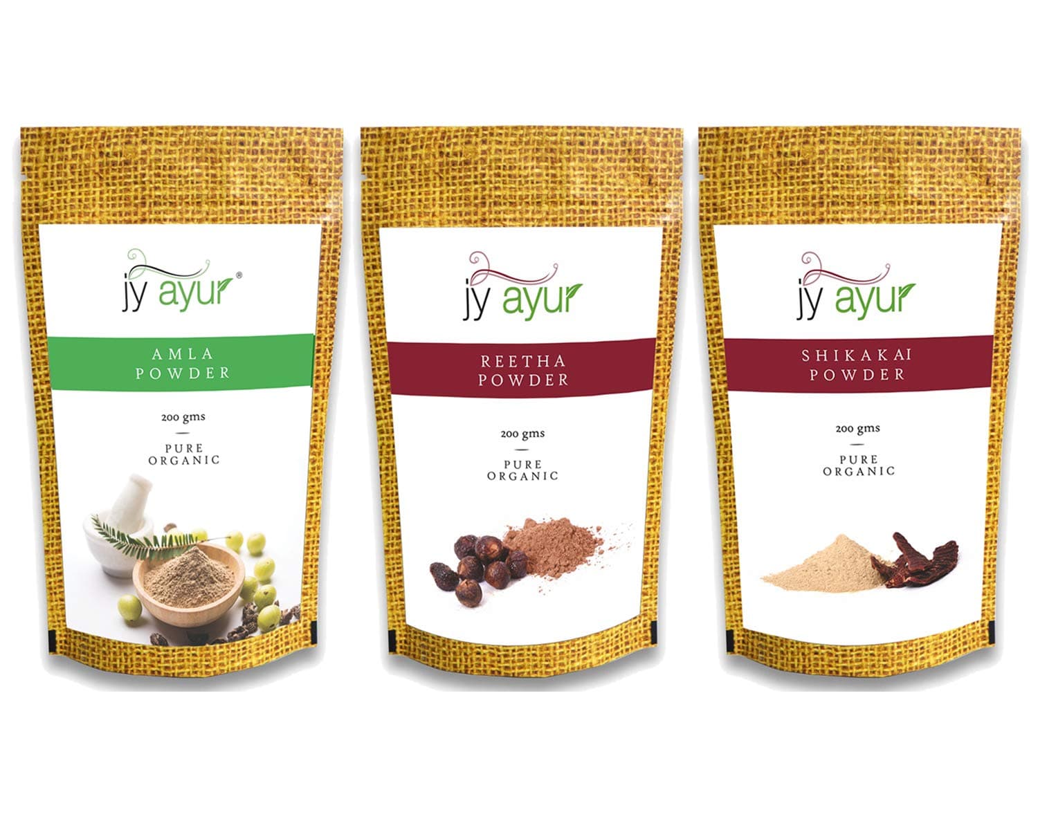 JY AYUR Ayurvedic Essentials Reetha, Shikakai and Amla Powder for Hair (200 g Each) - Pack of 3