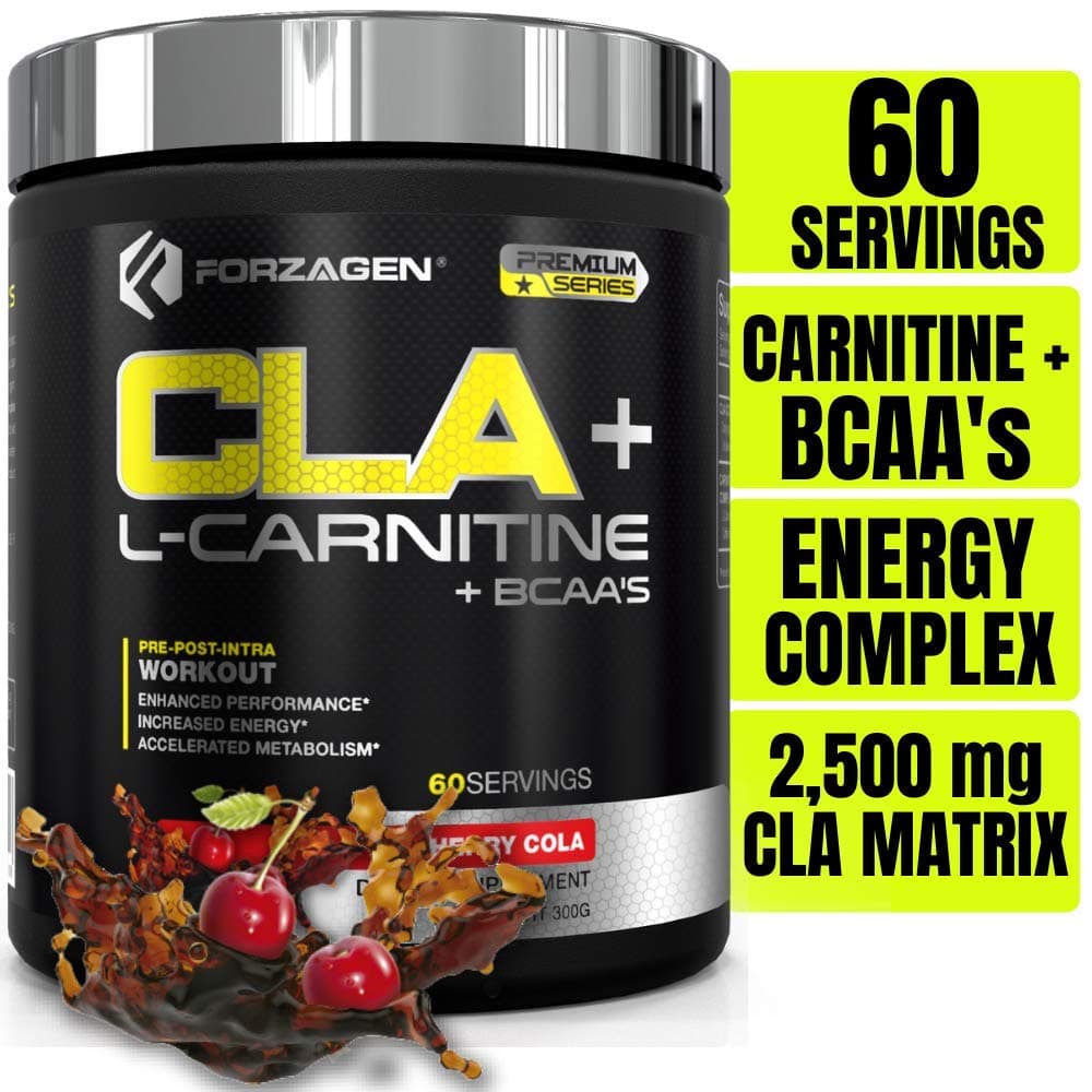 Forzagen Cla + L Carnitine + Bcaa Powder - Bcaas Amino Acids with Cla Powder Increase Energy Free Caffeine Pre Workout | 60 Servings | Keto Burn | Premium Cla Supplements (Cherry Cola)