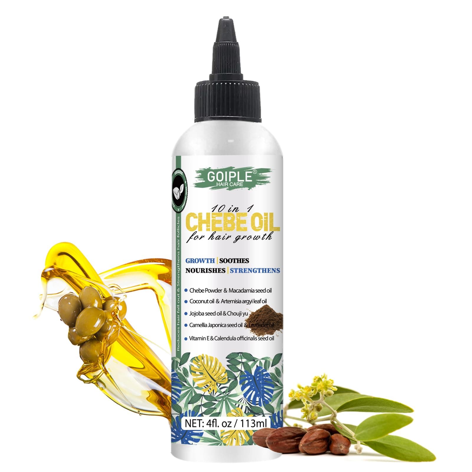 WOZUTUNT 4 FL OZ Natural Chebe Hair Oil for Hair Growth, Moisturizer, Repair, Thicker, Longer Hair, Unisex-Adults, Black, Fresh Scent, All Hair Types