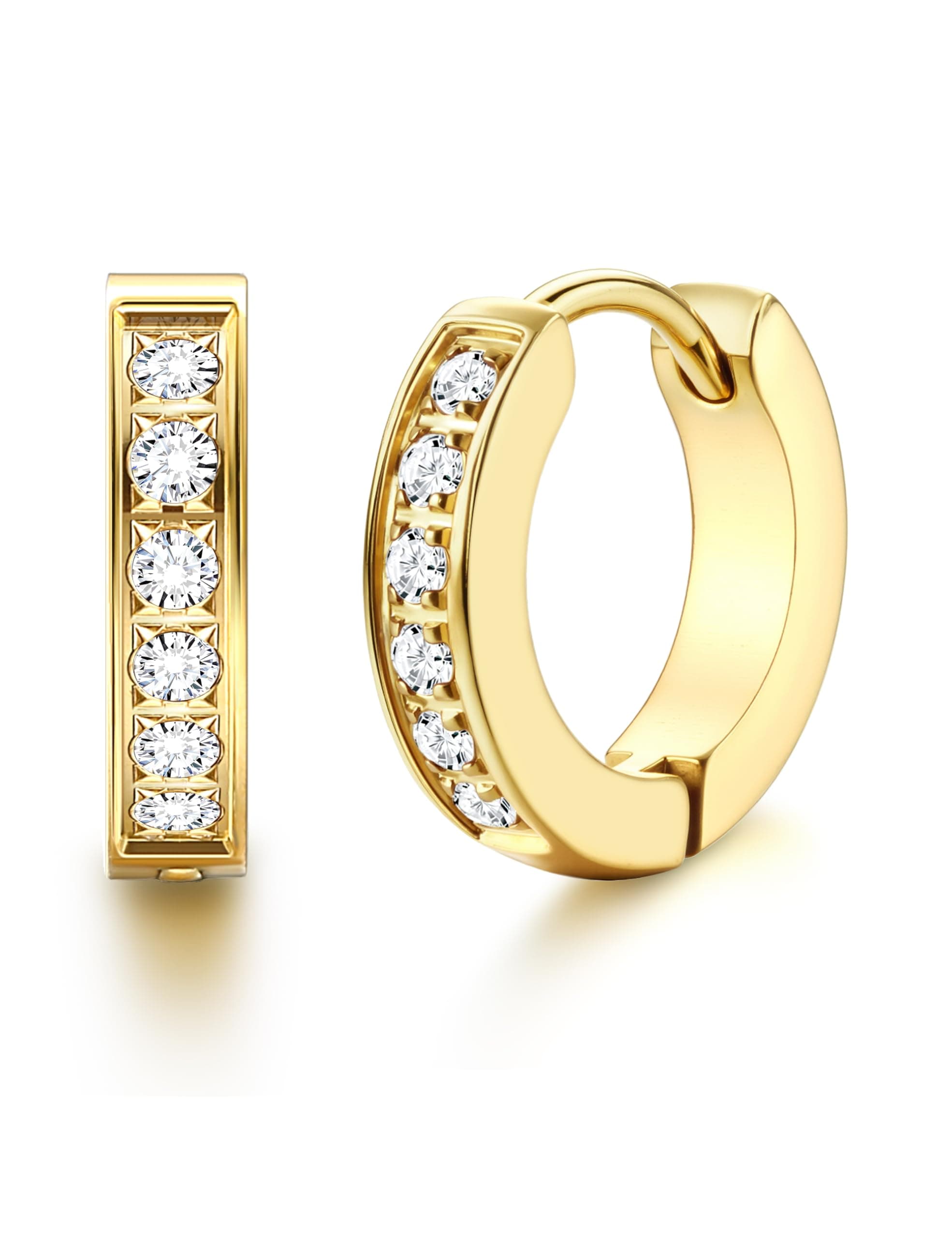 316L Stainless Steel Hoop Earrings for Men Women Hypoallergenic Cubic Zirconia Silver/Black/Gold Hoop Huggie Cartilage Earrings for Women Men Hoops 13 mm 20 mm