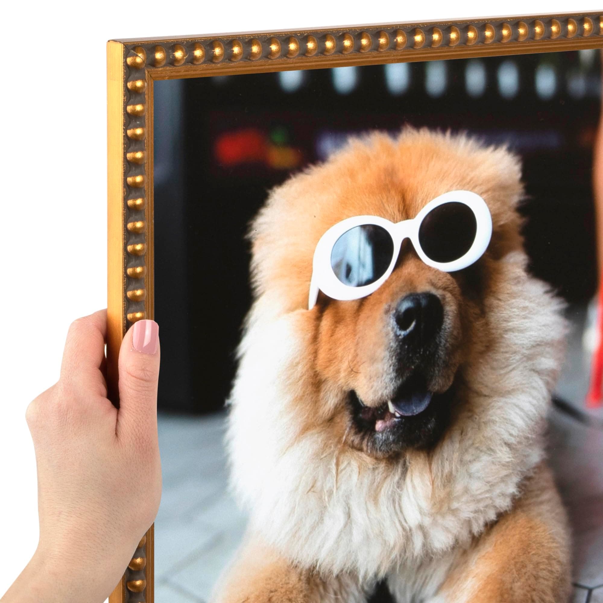 ArtToFrames 8x10 Inch Gold Picture Frame, This 0.80 Inch Custom Wood Poster Frame is Gold Leaf with Bead Compo - Comes with Regular Glass and Corrugated Backing (WOMD6864-8x10)