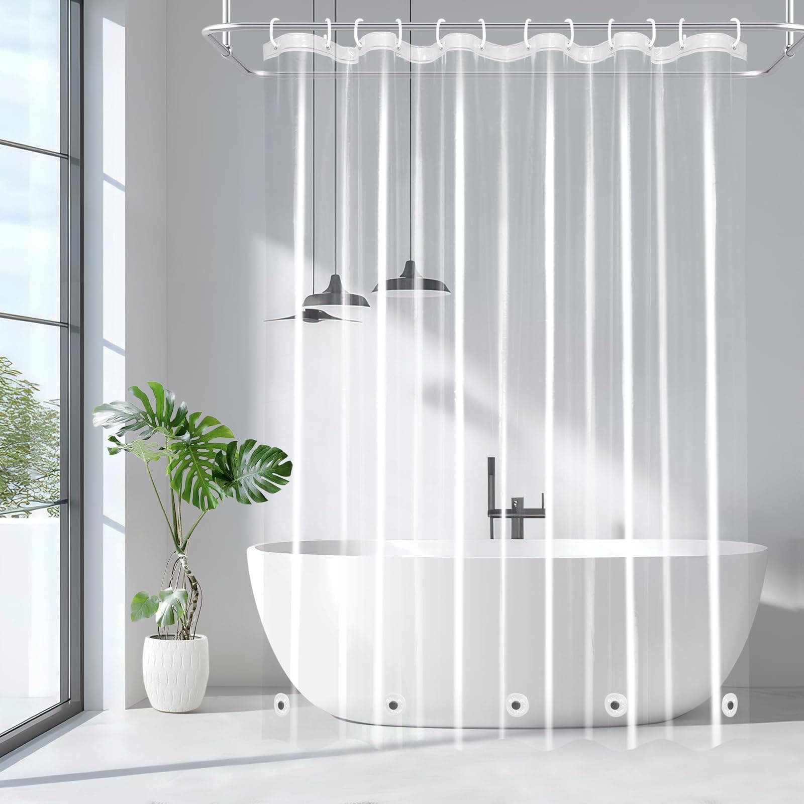 9G Clear Shower Curtain Liner 72 x 78 inches Long with 5 Magnet Weights, Heavy Duty Weighted Premium PEVA Plastic Shower Curtain Liner with 12 Hooks for Bathroom