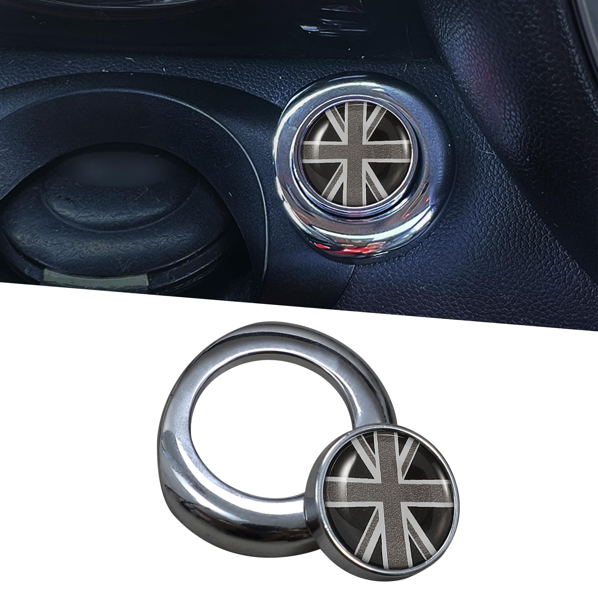 Push Start Button Compatible with Mini Cooper R56 R60 R58 R59 R55 R57 R61 Car Engine Start Stop Button Cover Ignition Ring Cap for Car Accessories(Gray Flag)