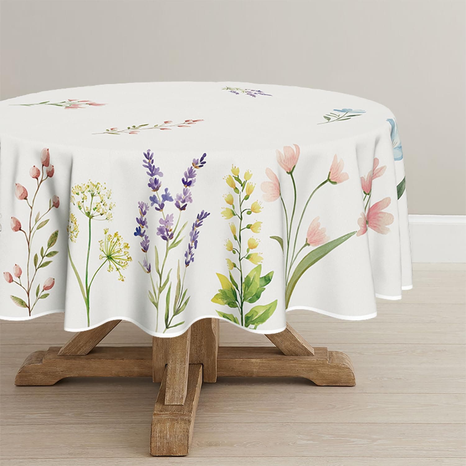 Horaldaily Spring Summer Tablecloth 70x70 Inch Round, Easter Watercolor Wild Flowers Blooming Floral Table Cover for Party Picnic Dinner Decor