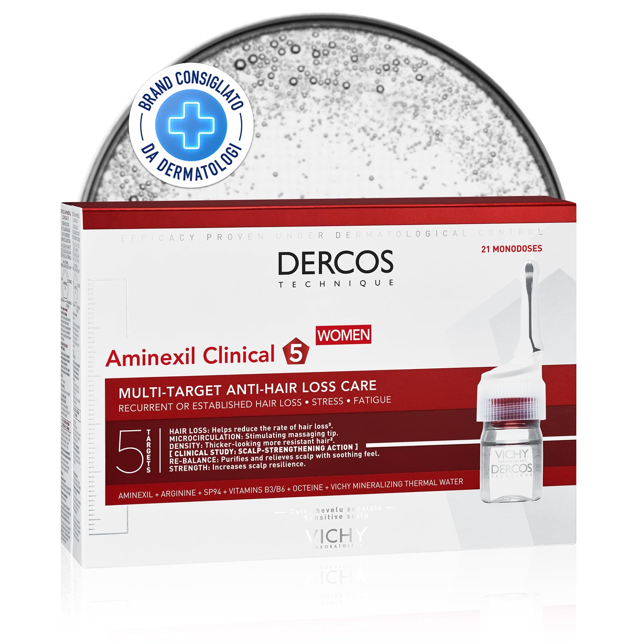 Dercos Technique Anti Hair Loss Care for Women, 21 Ampoules, 0.3 ml