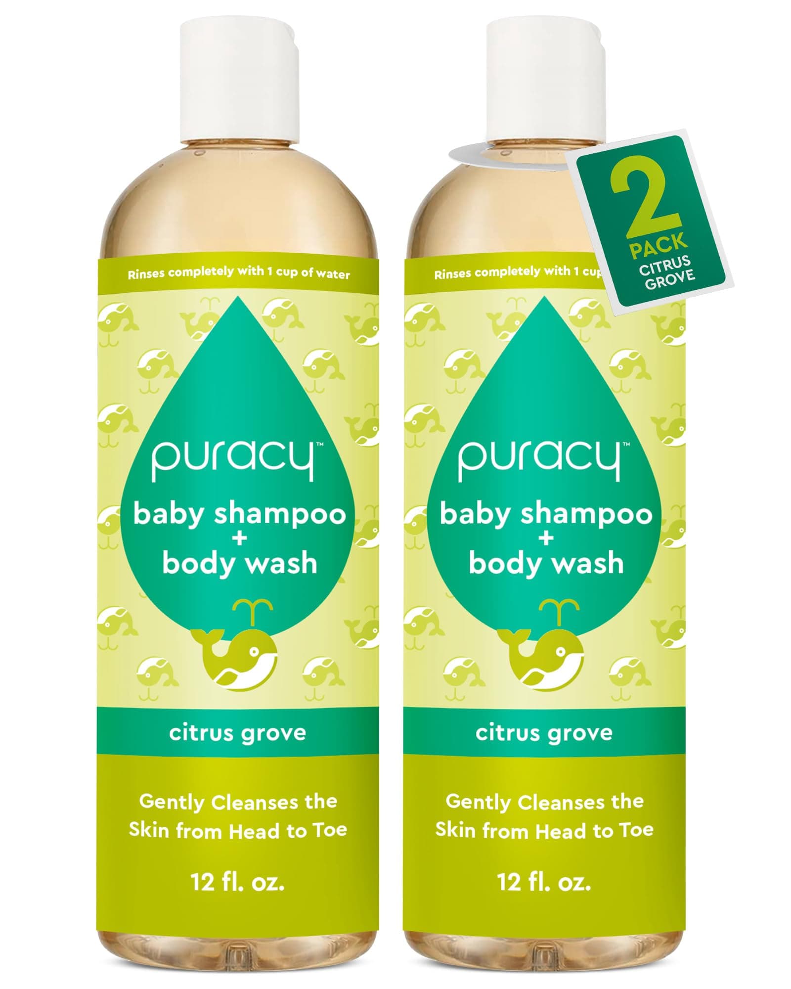 Puracy Shampoo & Body Wash for Children - Perfect Skin, Pure Ingredients with 12 Fruit & Vegetable Extracts for Silky Smooth Skin, Gentle Citrus Grove Aromas, 98.8% from Mother Nature, 12 Fl Oz (2-Pk)