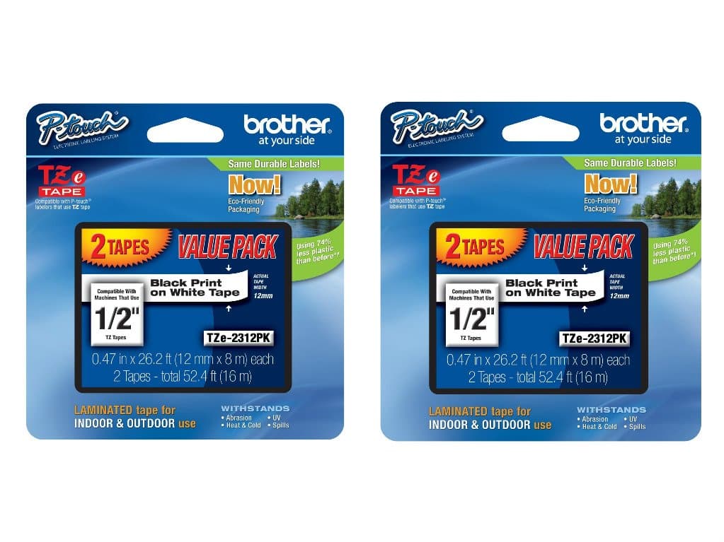 BrotherTZe2312PK Laminated Black On White Tape 2-Pack (Total of 4 Tapes)