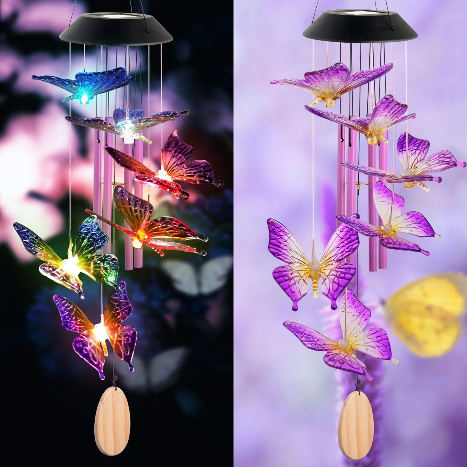 Butterfly Mom Gifts for Mothers Day Grandma Gift, Butterfly Solar Wind Chimes for Outside Solar Lights Outdoor Decor Hanging Mobile for Garden Patio Yard Porch Decoraion Birthday Gifts for Women