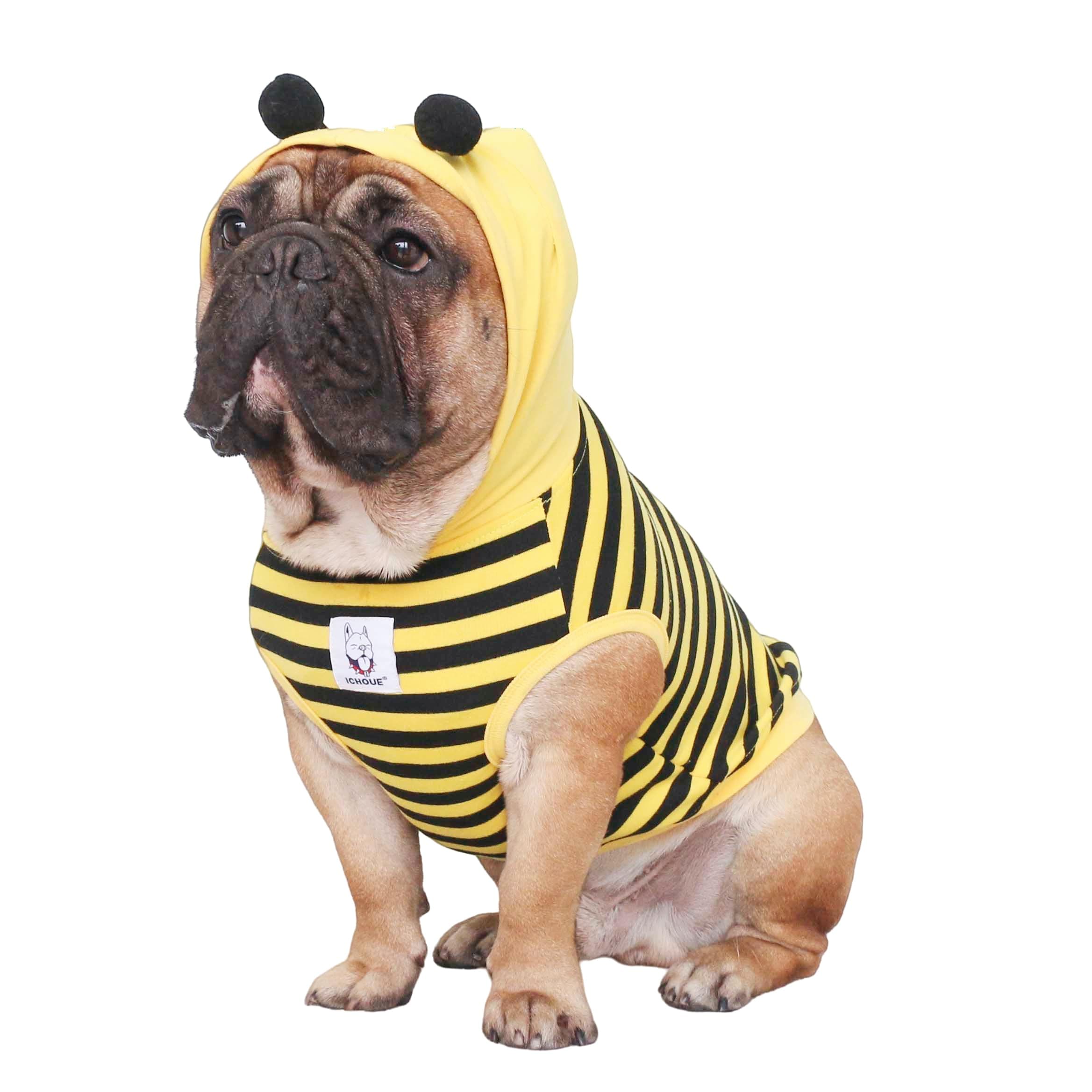 iChoue I am a French Bulldog Bee Honeybee Bumblebee Costumes Hoodies Sleeveless Clothes Outfits Cosplay Shirts for Medium Dogs Frenchie Pug English Boston Puppy - Black and Yellow, Large