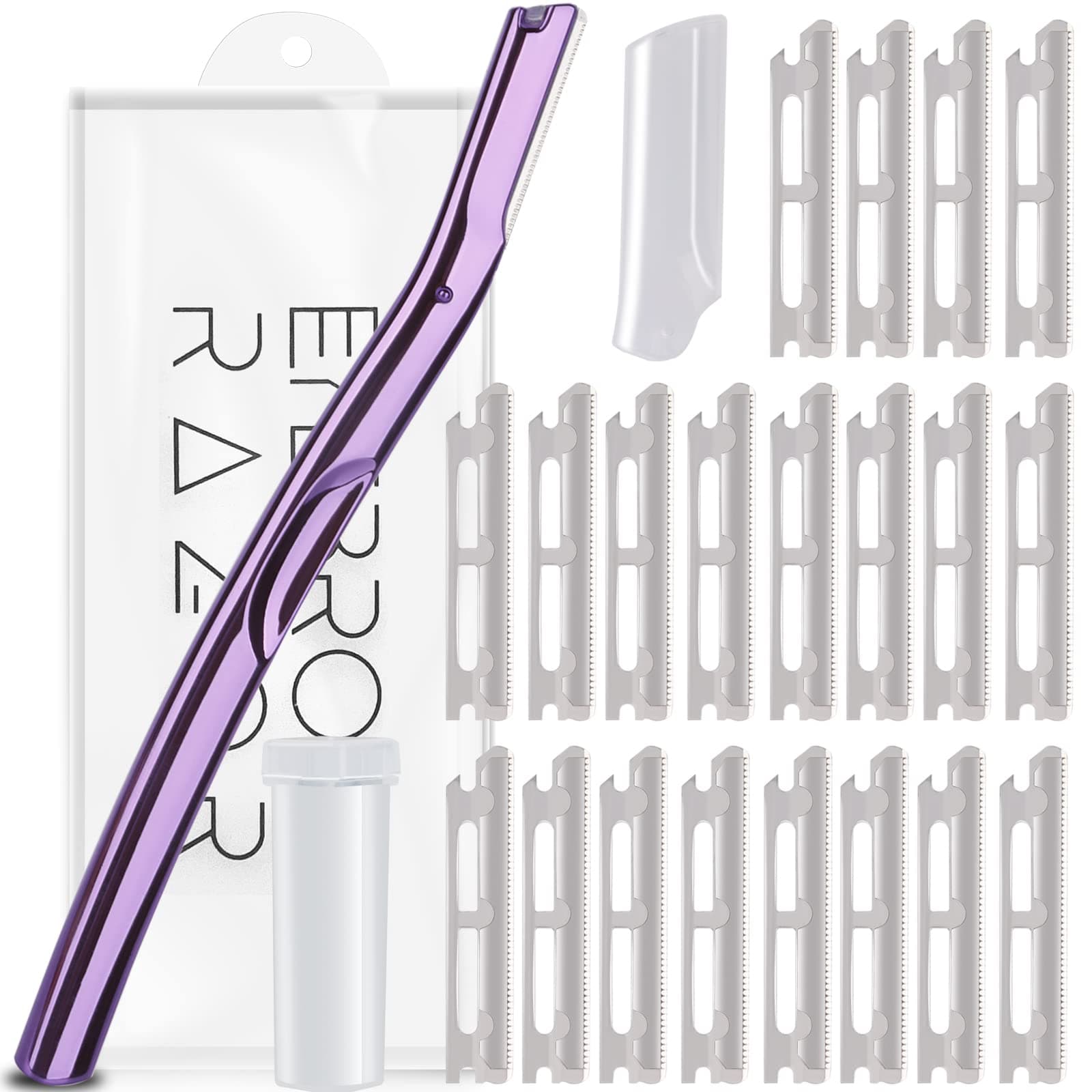 Dermaplaning Tool,Stainless Steel Eyebrow Trimmer,Women Facial Razor for Hair Removal，Scraper Hair Removal Knife,Dermaplaning Face Exfoliating Tool… (Purple)