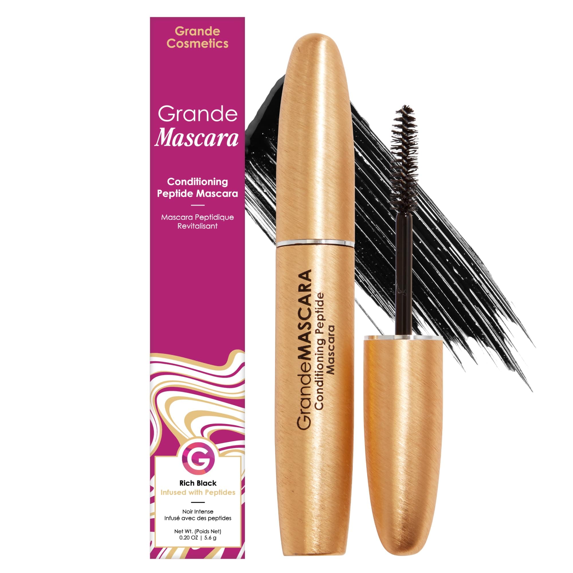 GrandeMASCARA Conditioning Peptide Mascara – Buildable Extreme Volume & Length – Long-Lasting & Clump-Free Black – Lash & Extension Friendly