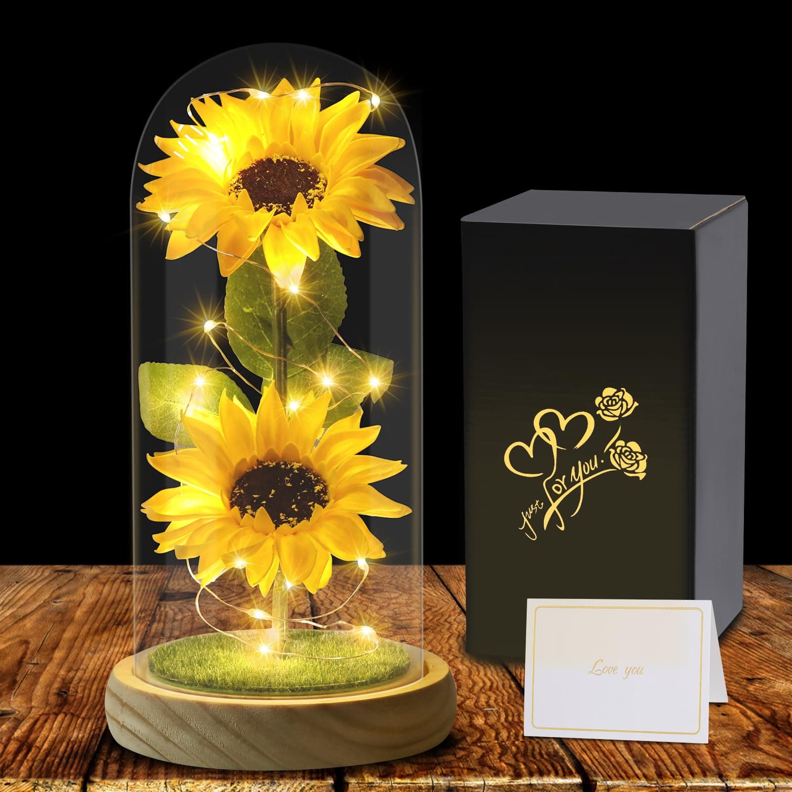 Mother's Day Sunflower Gifts for Women - Sunflowers Birthday Gift for Mom Wife, Eternal Flowers in Glass Dome, Unique Present for Mother Grandmother Girlfriend for Birthday, Anniversary, Wedding