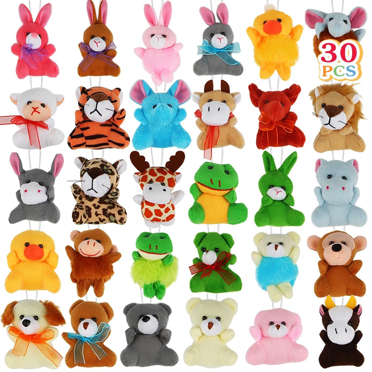Aitbay 30 Pack Mini Plush Animals Toys Set, Cute Small Stuffed Animal Keychain Set for Party Favors, Goodie Bag Fillers, Carnival Prizes for Kids, Prize Box Toy Assortment for Classroom Rewards