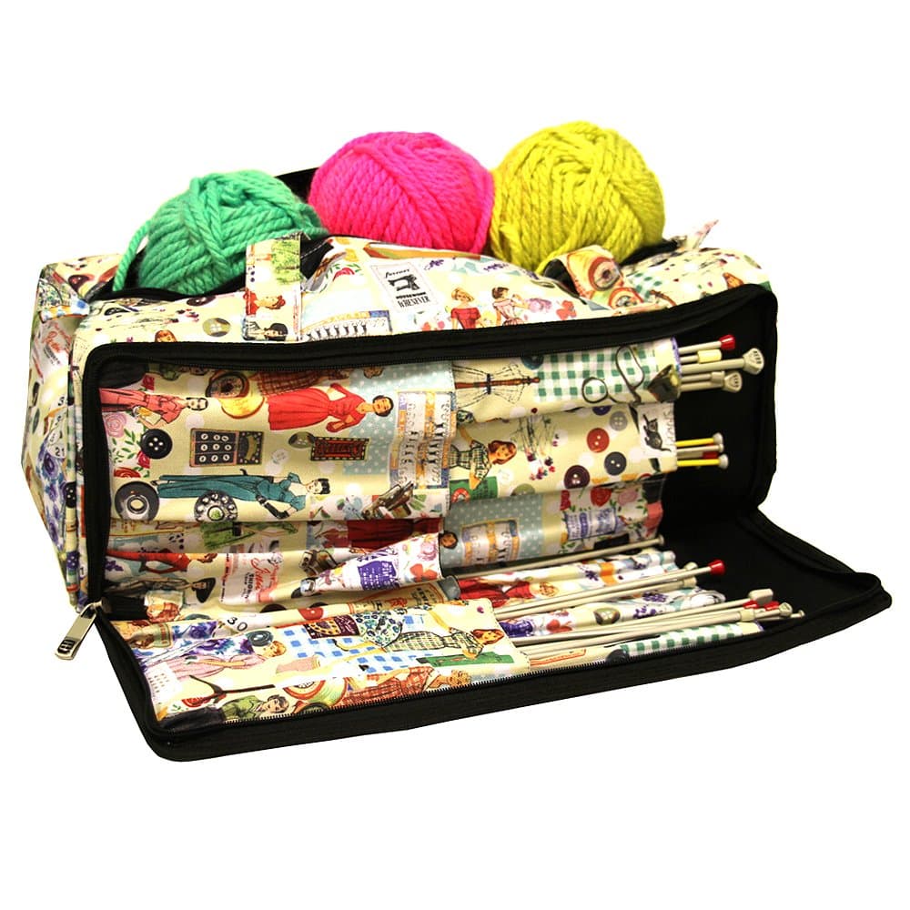 Knitting Bag, Sewing Accessories and Craft Needle Storage Organiser Case In Retro