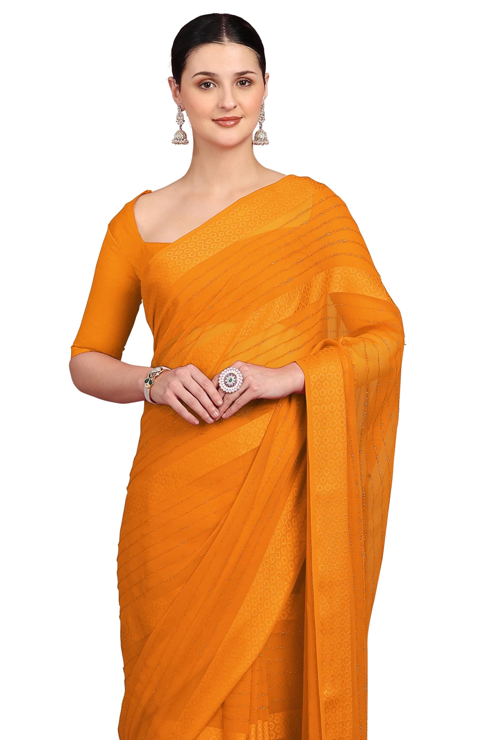 MIRCHI FASHION Women's Georgette Solid Saree with Blouse Piece