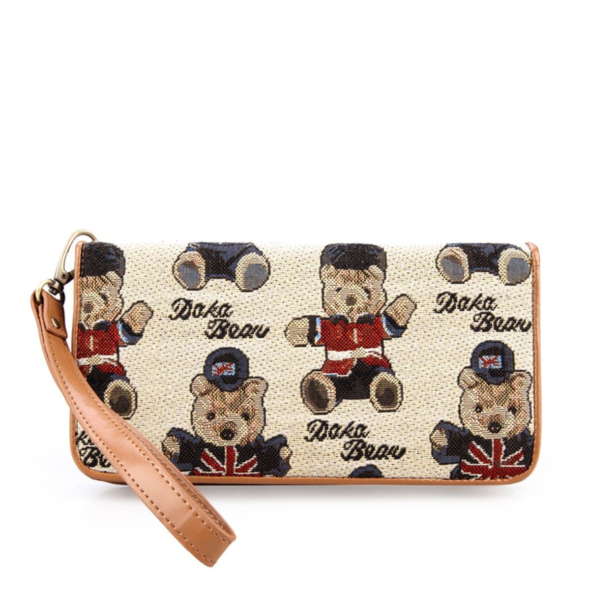 Daka Bear Jazz Bear Beige Zipper Wallet Girl Clutch Bag Cash Purse