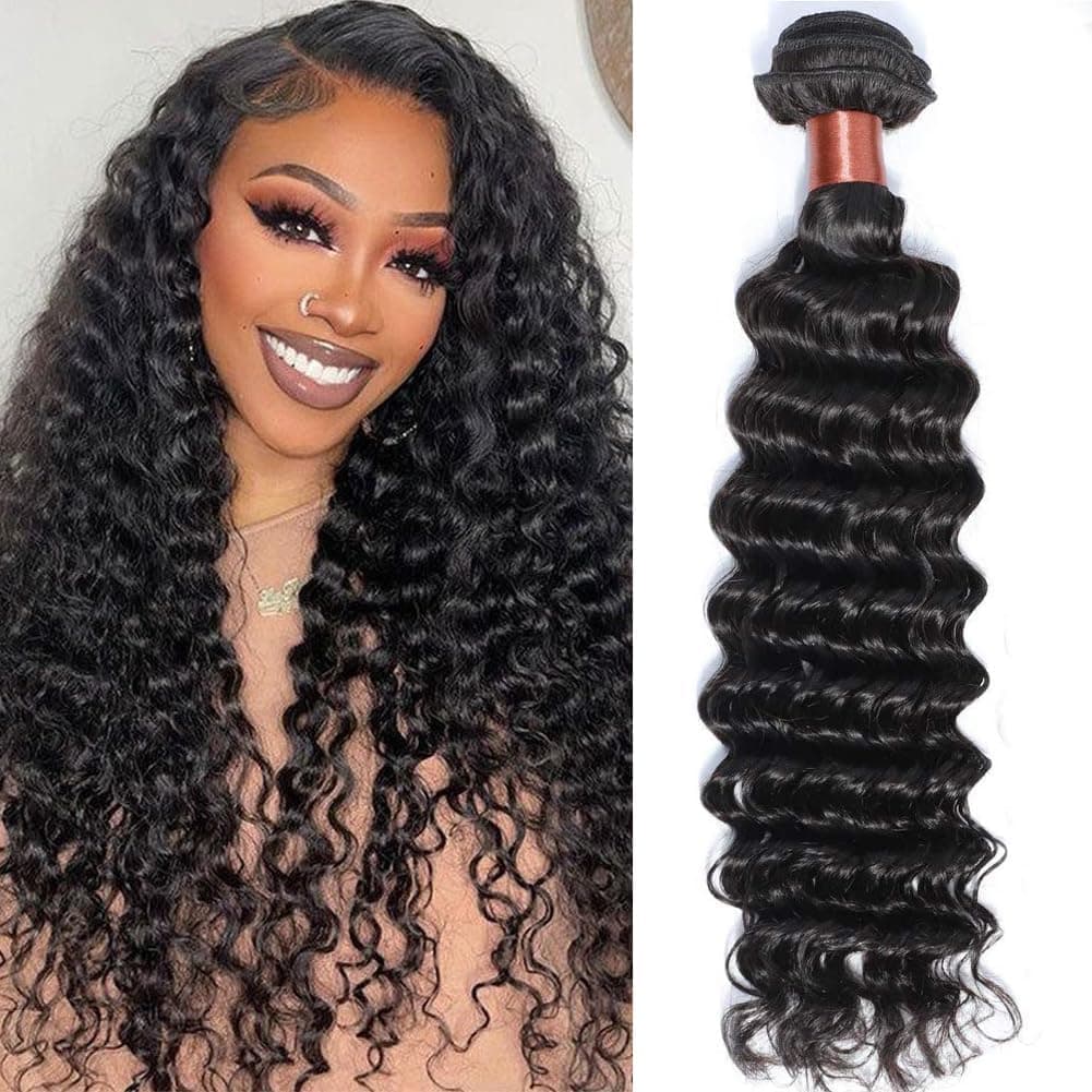 Deep Wave Human Hair Bundles 100% Human Hair 100g/Bundles 20 Inches Curly Bundle Human Hair Double Weft Natural Black Wet and Wavy Brazilian Virgin Hair for Black Women