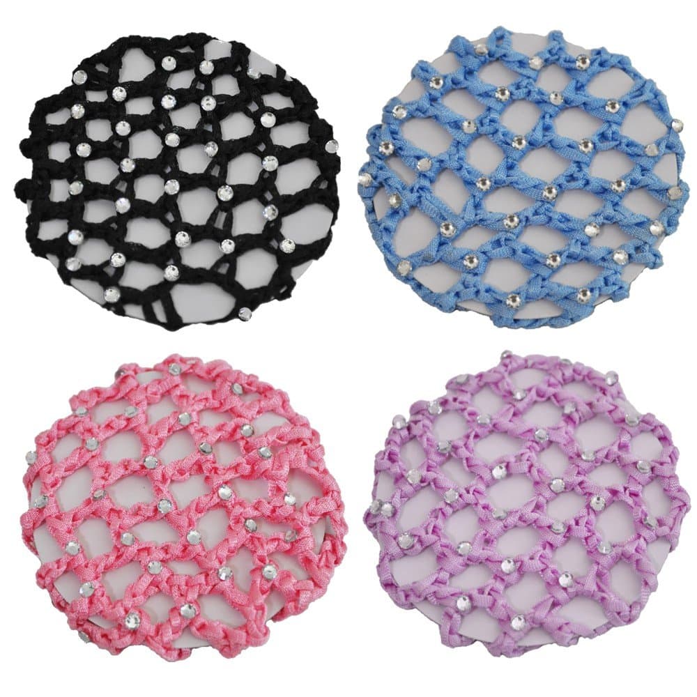 Crochet Bun Cover With 30 Rhinestones 4 Pcs Pack - HR4 (Assort)