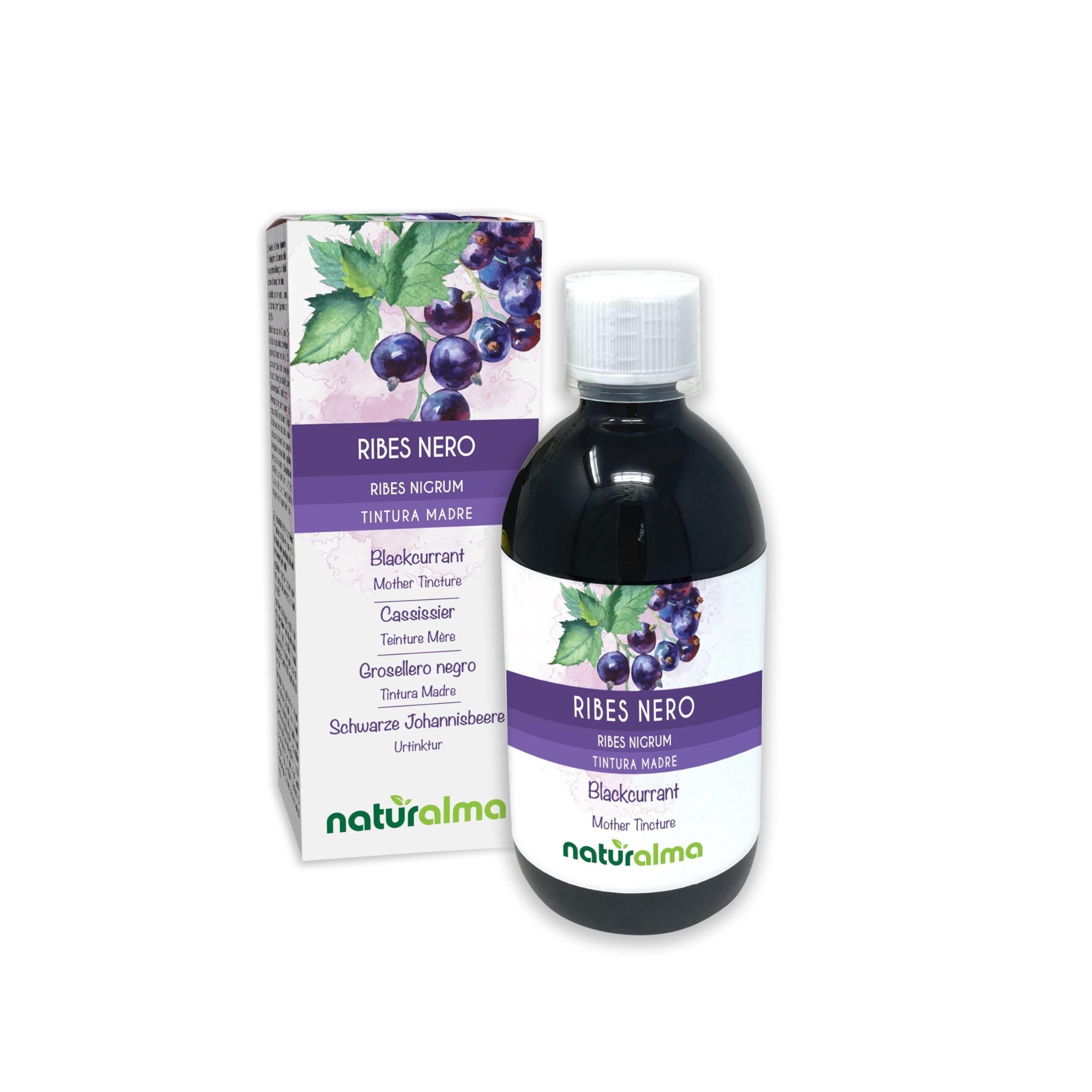 Blackcurrant (Ribes nigrum) Leaves and Fruits Alcohol-Free Mother Tincture Naturalma - Liquid Extract Drops 500 ml - Food Supplement - Vegan