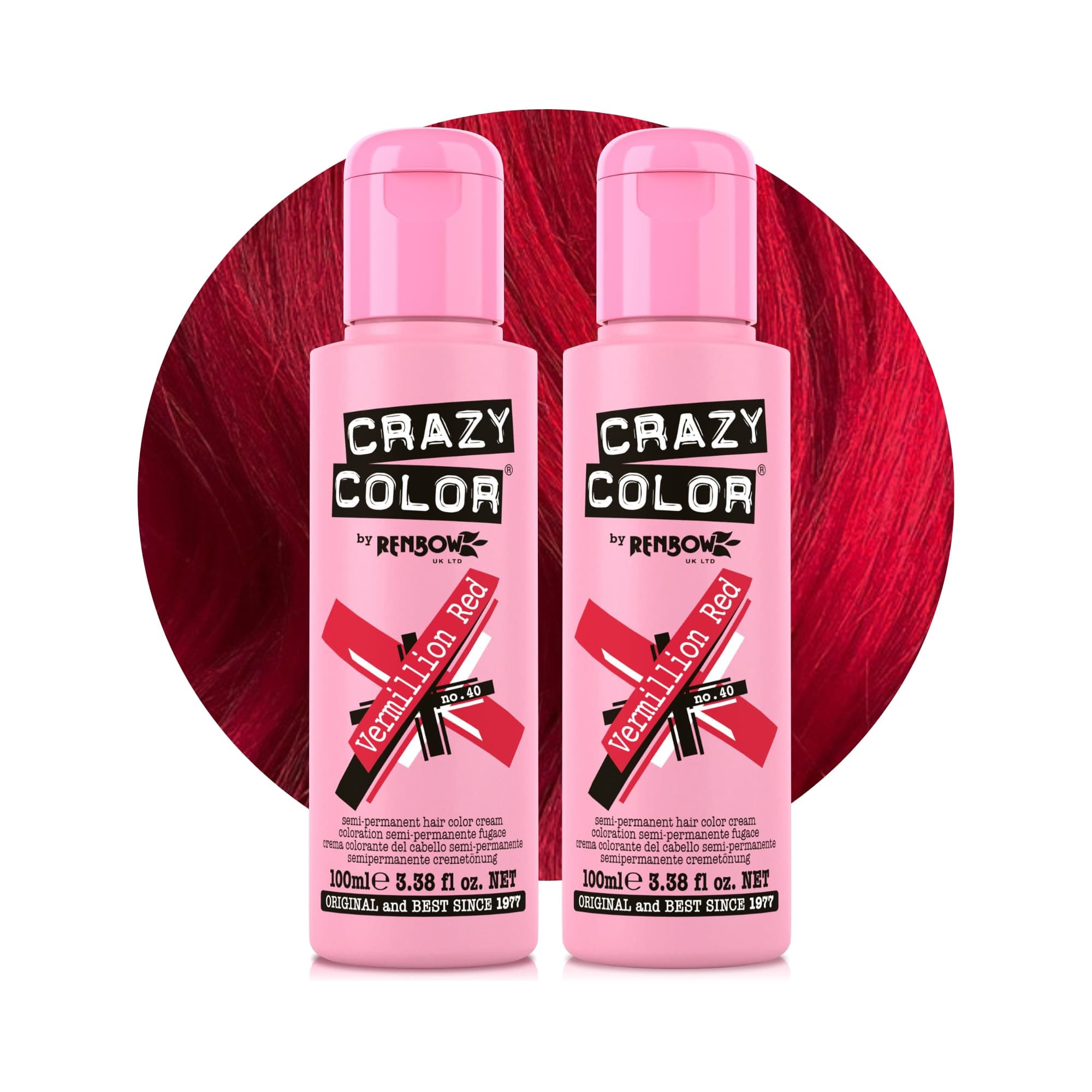 Crazy Color Vibrant Vermillion Red Semi-Permanent Duo Hair Dye. Highly Pigmented Scarlet Red Conditioning & Oil Nourishing Vegan Formula | No Bleach or Ammonia | 200ml