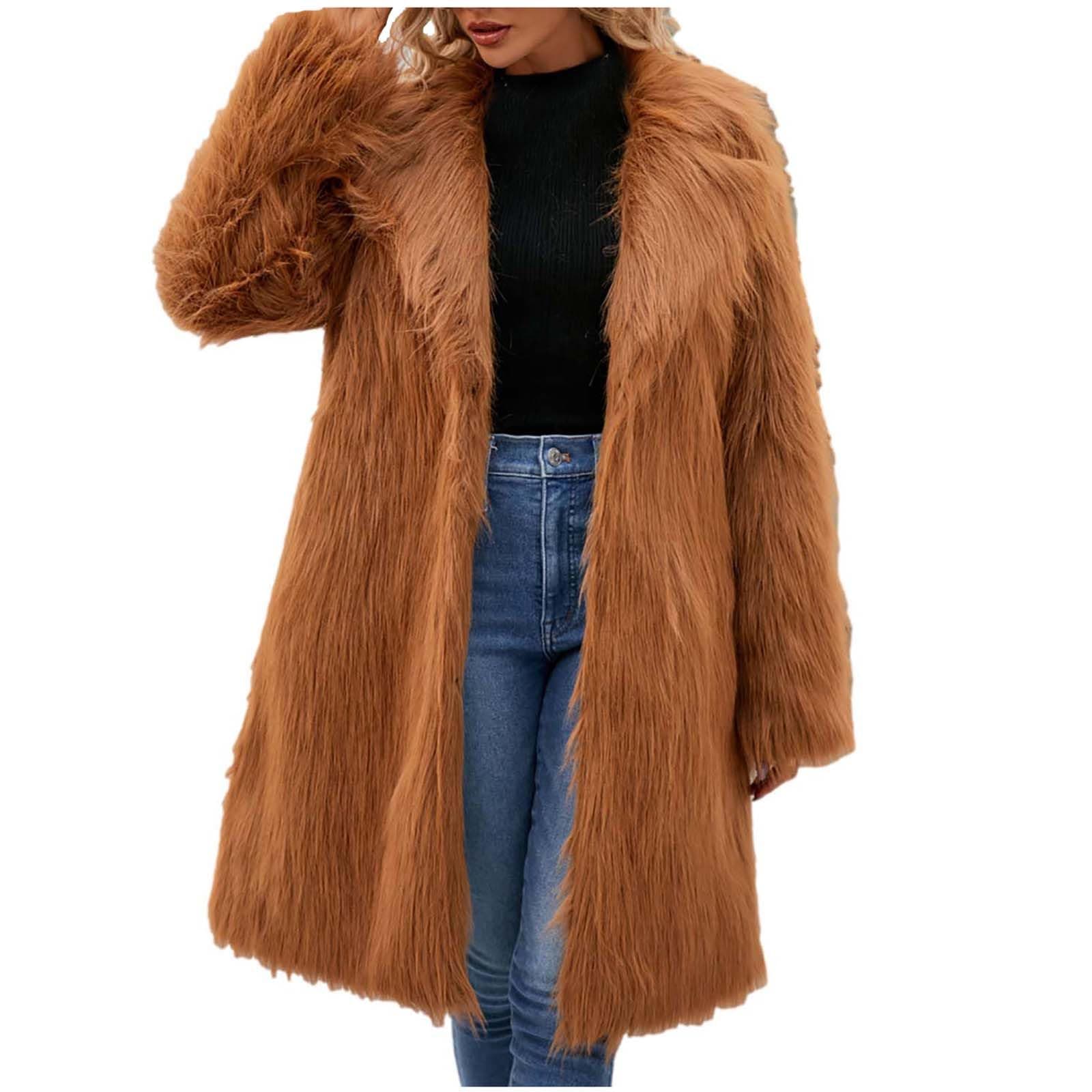 Womens Long Faux Fur Coat Oversized Loose Winter Jackets Trendy Luxury Trench Coat 2025 Open Front Lapel Outerwear