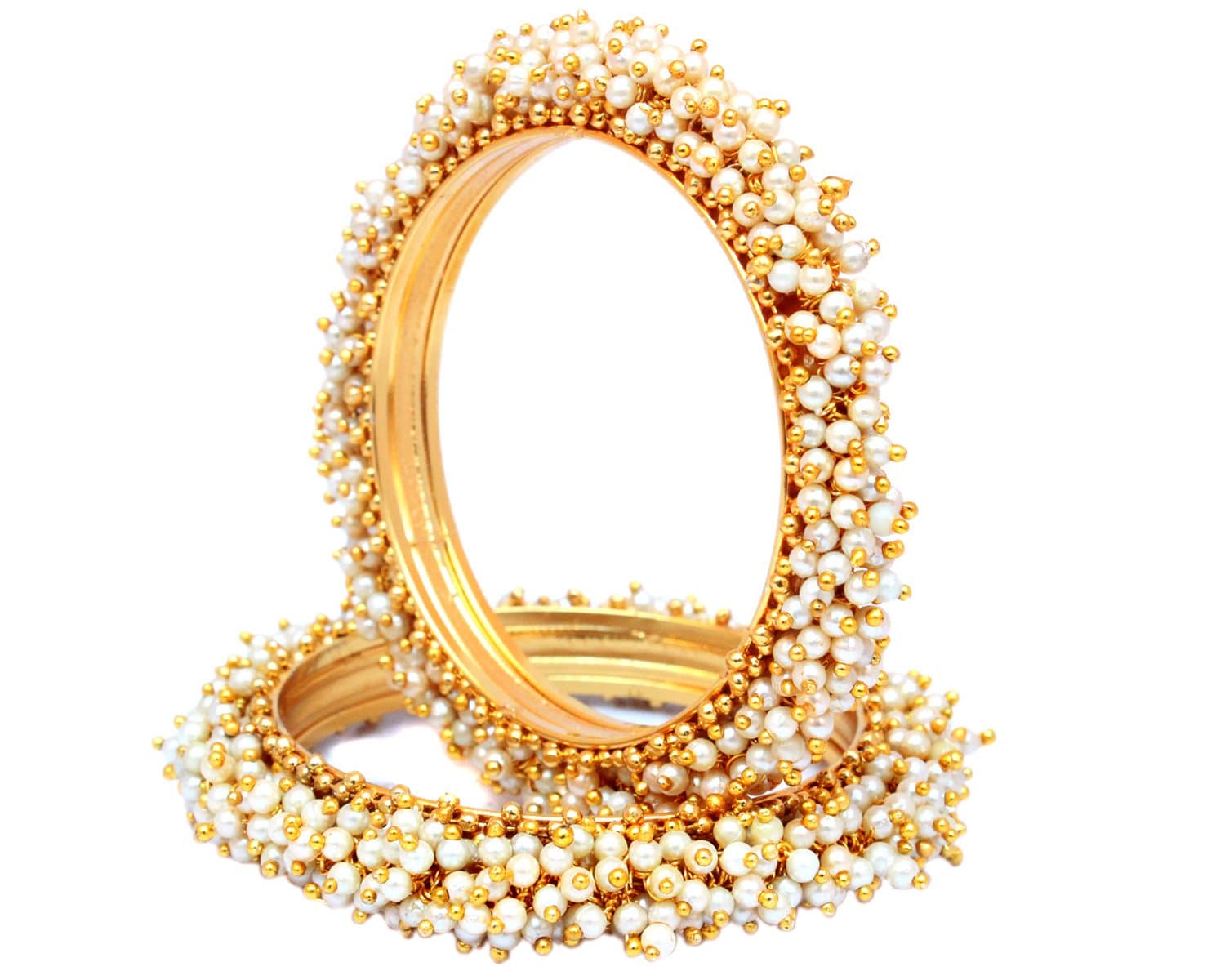 Indian Style Gold Plated Pearl Studded Bracelets Bangle Set Wedding Jewelry For Women (2.4)