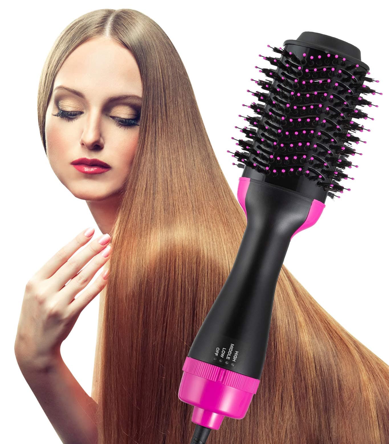 Hot Air Brush One Step Hair Dryer Brush Styler Volumizer 2-IN-1 Negative Ions Hair Dryer Hair Straightener & Curly Hair Comb 110V Black for Mother's Day Gift