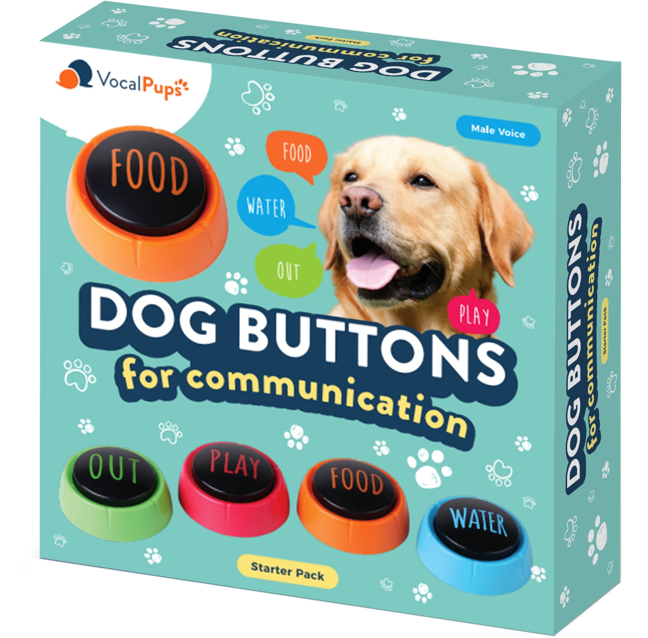 VocalPups Dog Buttons for Communication Starter Pack - Male Voice, Dog Talking Button Set, Talking Buttons for Dogs, Dog Buttons Speech Training Set | Dog Communication Buttons | Pre-Recorded Words