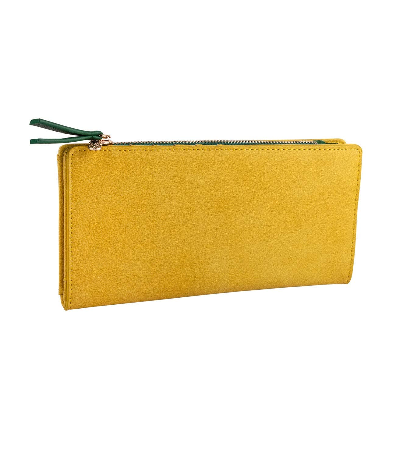 SIX 1 pc. of Ladies purse, purse in mustard yellow with green inside pocket, golden details, pineapple as closure, many compartments (703-572)