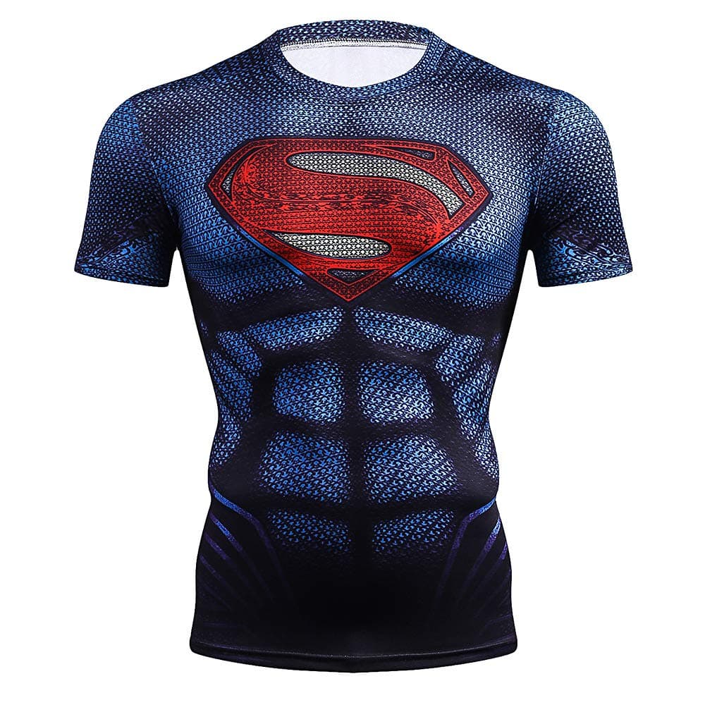 CoolMore Men's T-Shirts Super Man Mens Sports Compression Tops Short Sleeve Tee for Men for Sports Gym Runing Base Layer Wearing, Superman, 3X-Large