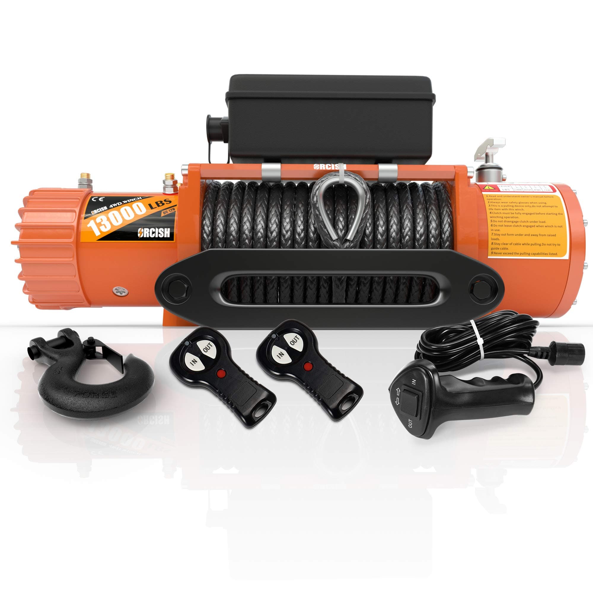 ORCISH 12V 13000-lb Load Capacity Electric Truck Winch Kit Synthetic Rope, Waterproof Off Road Winch for Jeep,Truck,SUV (Black Synthetic Rope)