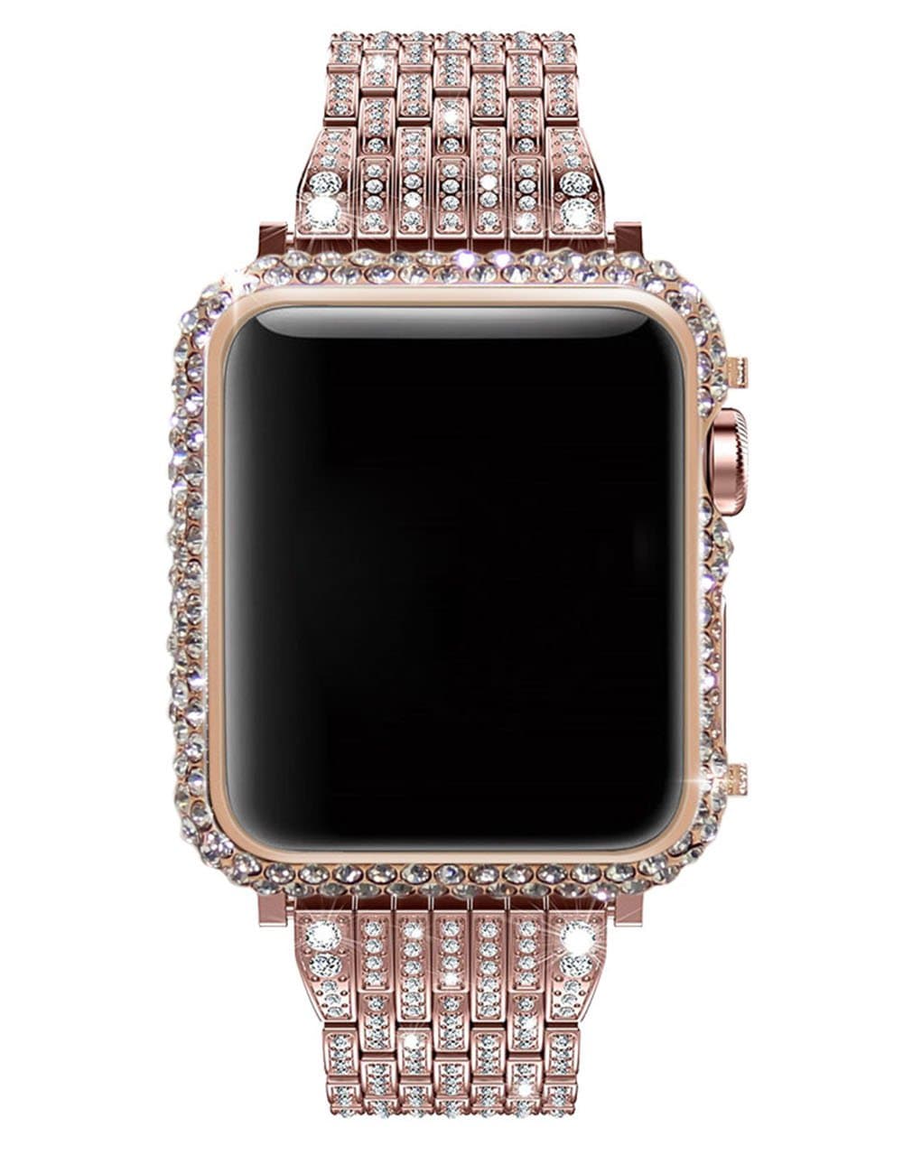 42mm Bling Crystal Bumper 18K Diamonds Bezel Rose Gold Case Compatible with Apple Watch Series 1 Series 2 Series 3