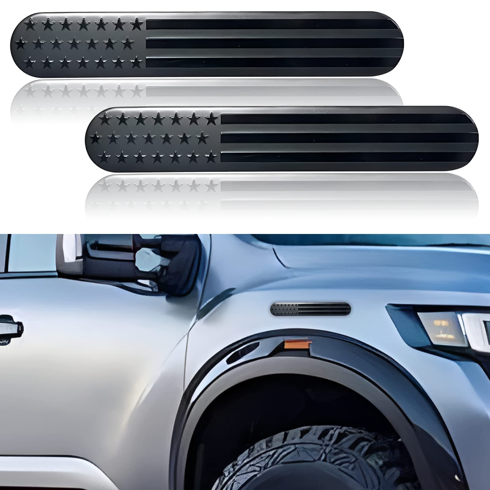 2Pcs USA American Metal Flag Auto Fender Emblem, Embossed 3D Metal Adhesive Sport Truck Car Badge,USA Flag Decal for for Auto SUV Truck Motorcycle (Black)