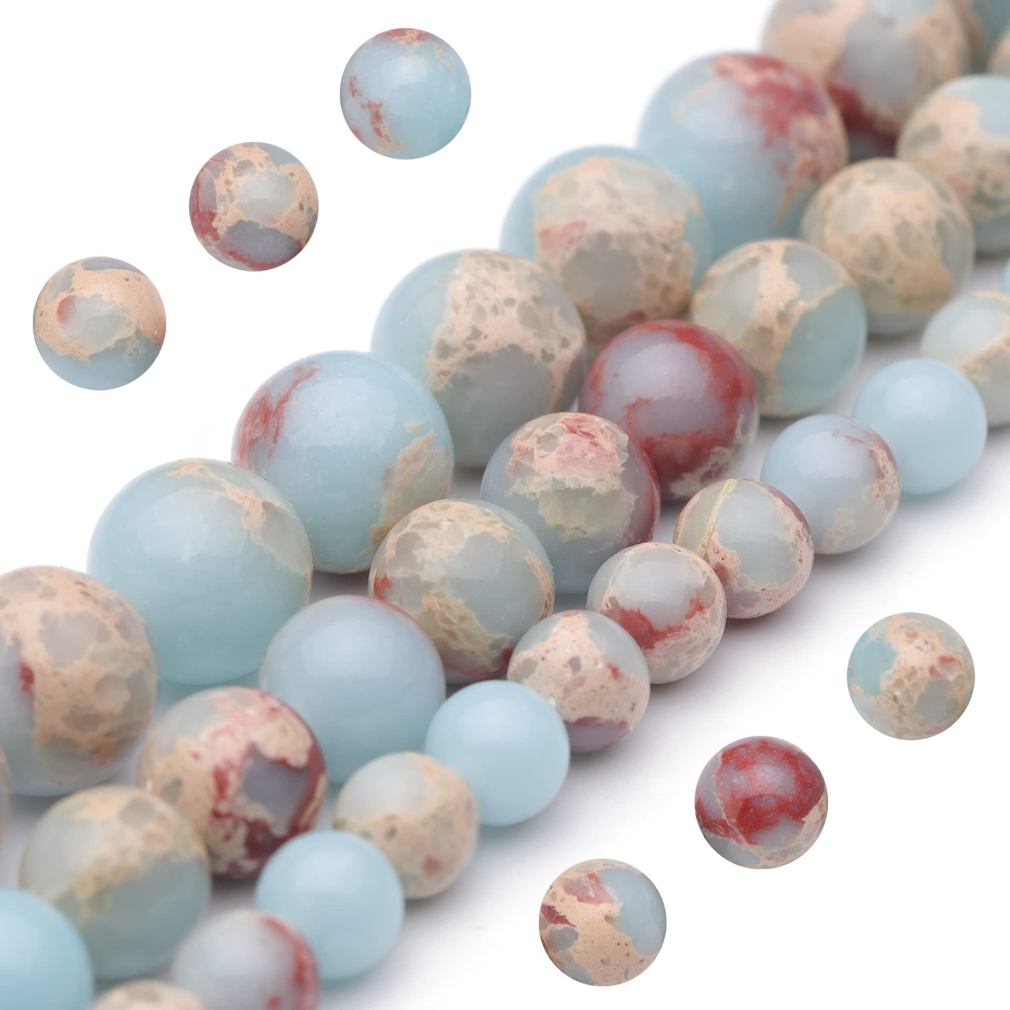 - Youngbling Natural Gemstone Beads for Jewelry Making,8mm Sky Blue Jasper Polished Round Smooth Stone Beads for Bracelet Necklace 15 Inch(Sky Blue Jasper,8mm)
