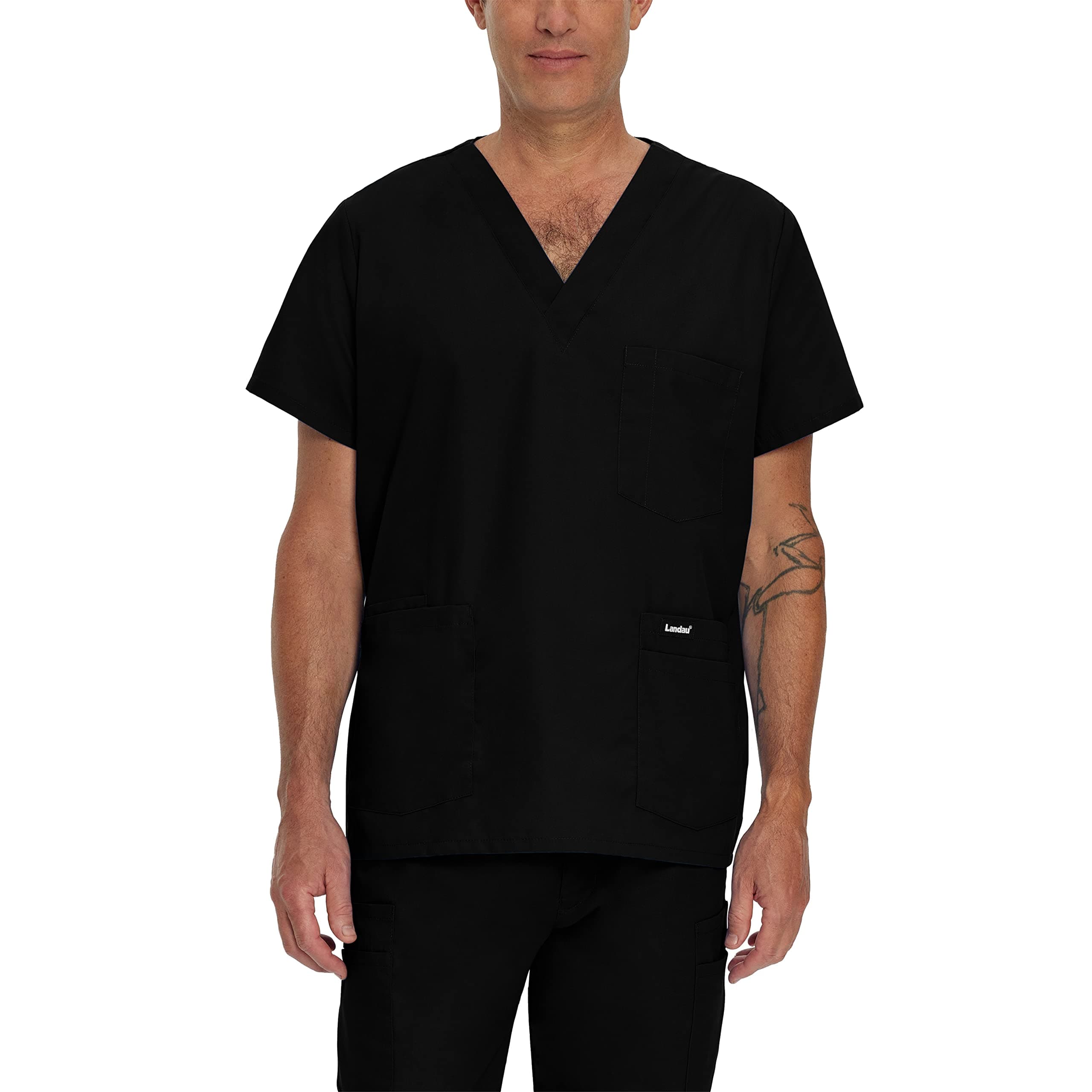 Landau Essentials Relaxed Fit 5-Pocket V-Neck Scrub Top for Men 7489