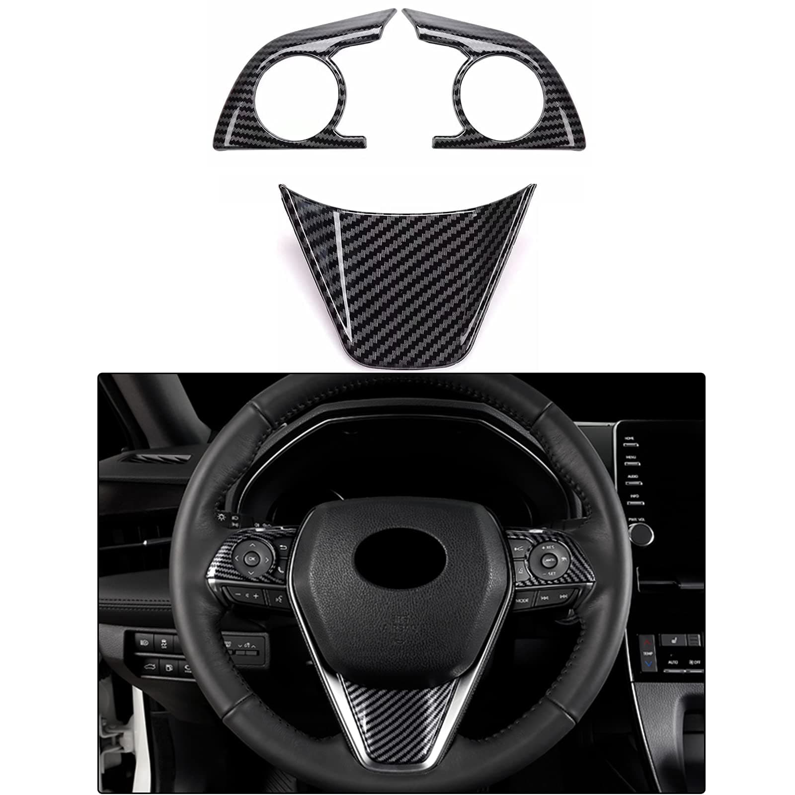 KEALAS 3PCS ABS Carbon Fiber Steering Wheel Button Cover Sticker Interior Decoration Sticker Accessories Trim for Toyota Camry 2018 2019 2020 2021 2022 2023 2024,for Toyota Avolon 2019 2020 2021 2022