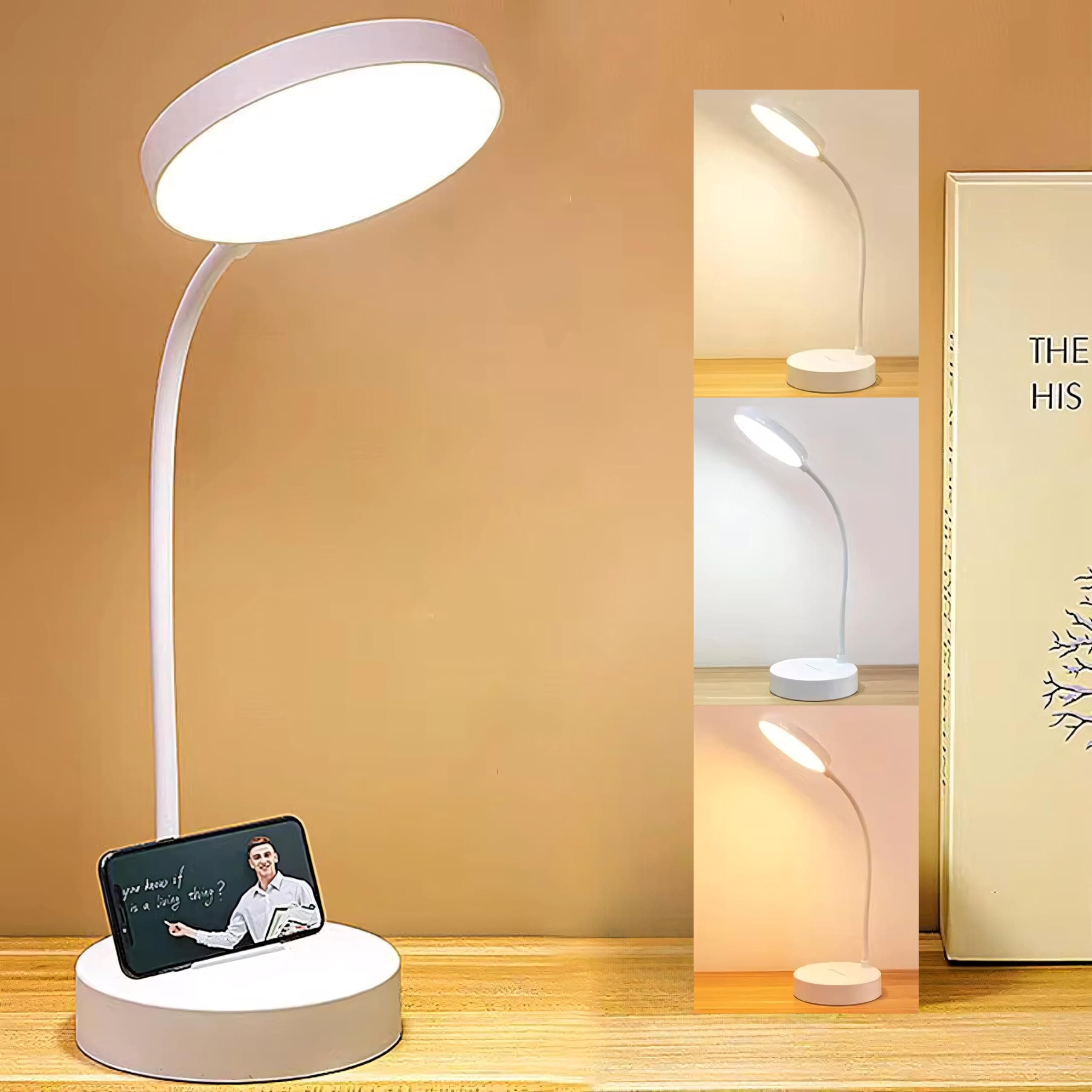 One94StoreDesk Lamp Touch Sensor On/Off Study Lamp USB Rechargeable 3 Level Brightness 360 Adjustable Arms Phone Holder LED Night Light Perfect for Home Office, Dorms, and Kids' Rooms, Study Room