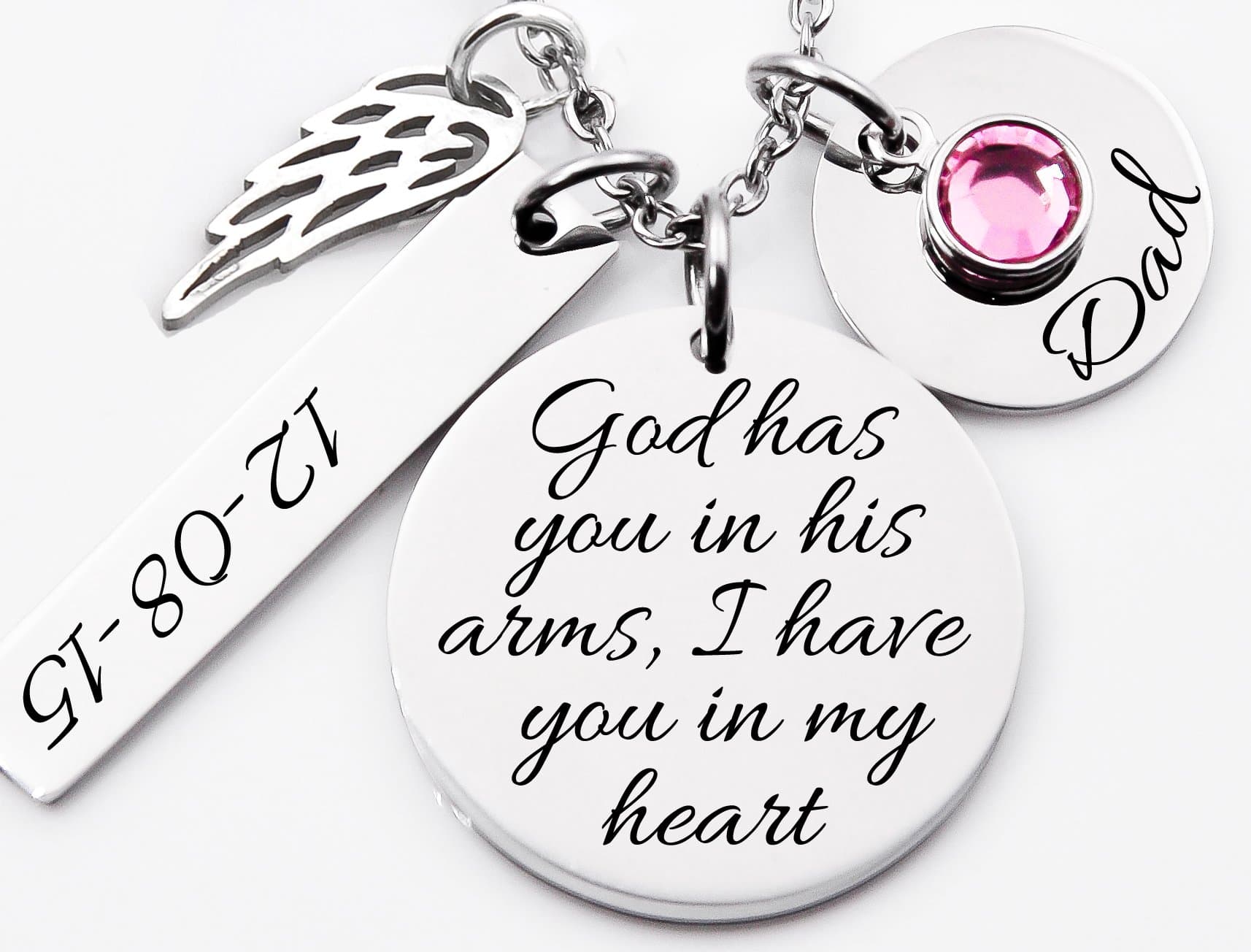Engraved Memorial necklace, God has you in his arms - Memorial Gift - personalized memorial gift - Remembrance Necklace - loss - bereavement - Dad - Mom