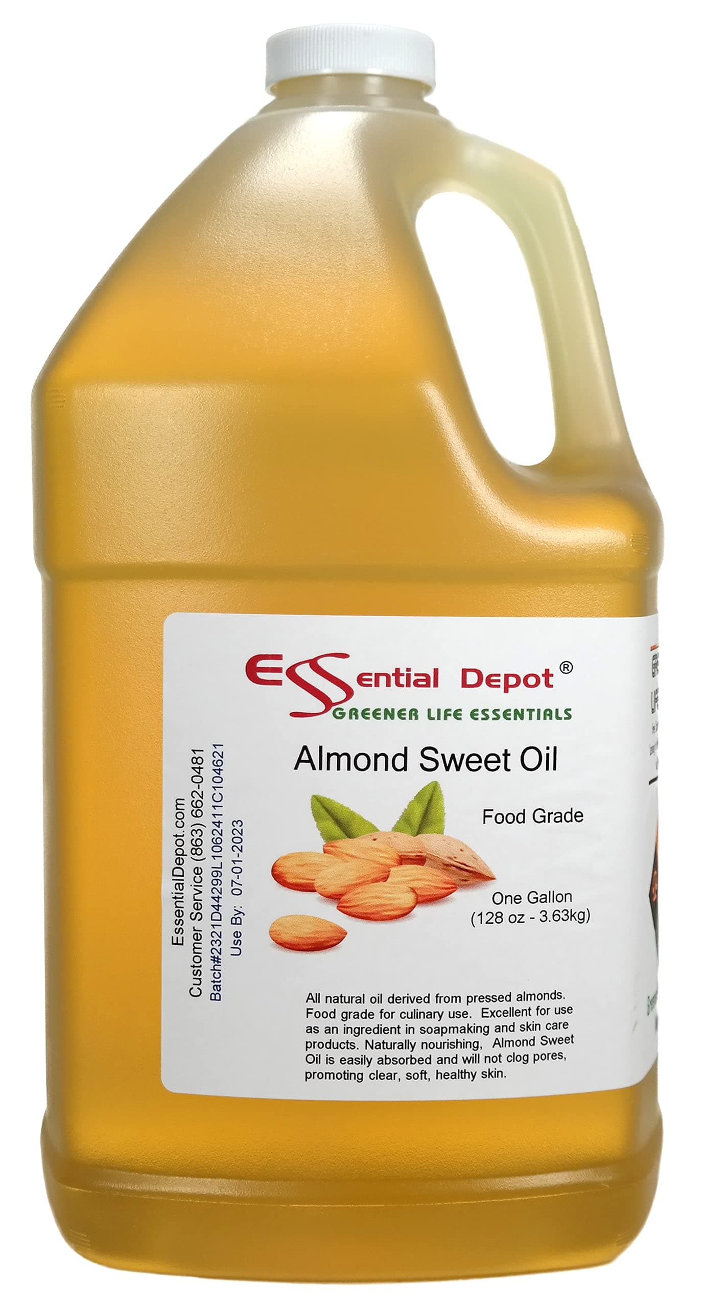 Almond Sweet Oil - 1 Gallon - 128 oz - Food Grade - Safety Sealed HDPE Container with Resealable Cap - 100% Pure and Natural for Hair, Skin, Massage, and Cooking